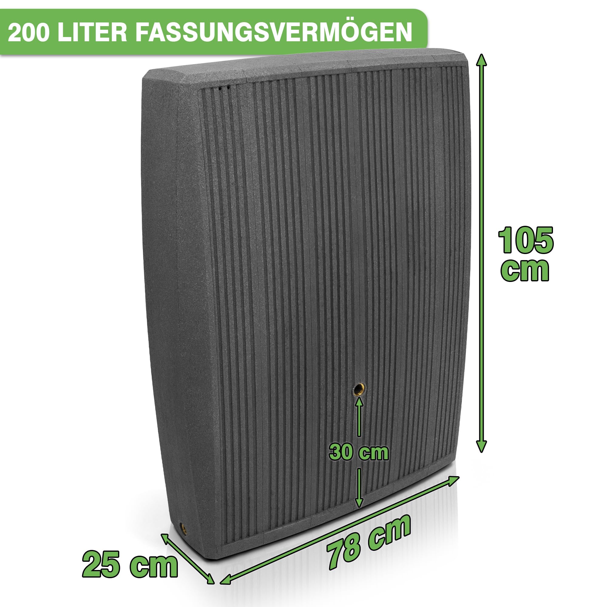 YourCasa Regentonne 200 Liter [DualStyle] Eckig und Schmal mit Metallgewinde - Regenfass Frostsicher aus Kunststoff - Regenwassertonne - Regenwassertank Garten Wassertank Regensammler