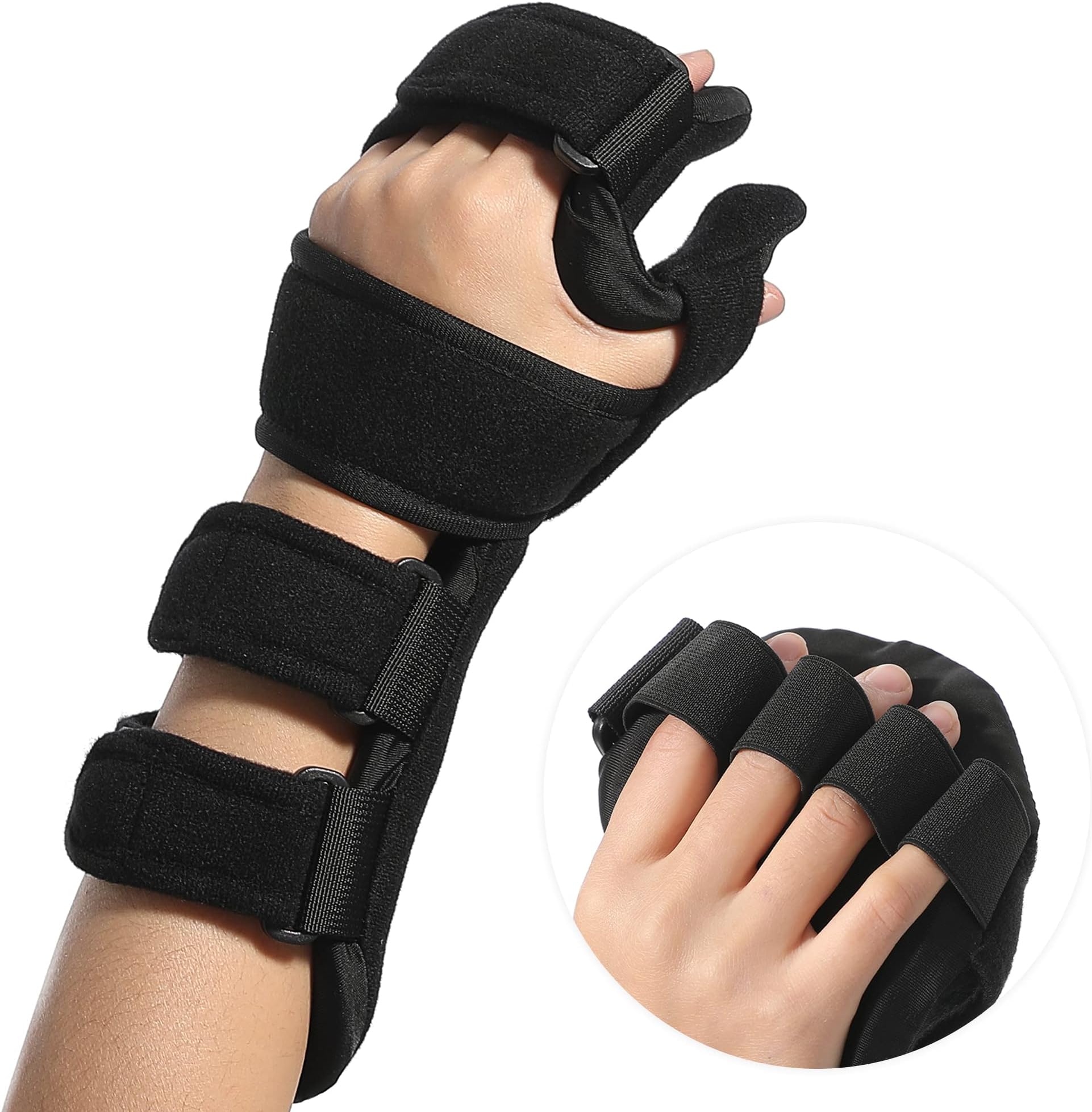 Fanwer Stroke Resting Hand Splint - Night Immobilizer Wrist Finger Brace for Flexion Contractures, Functional 5 Finger Stabilizer Wrap - for Muscle Atrophy Rehab, Arthritis, Tendonitis, Carpal Tunnel