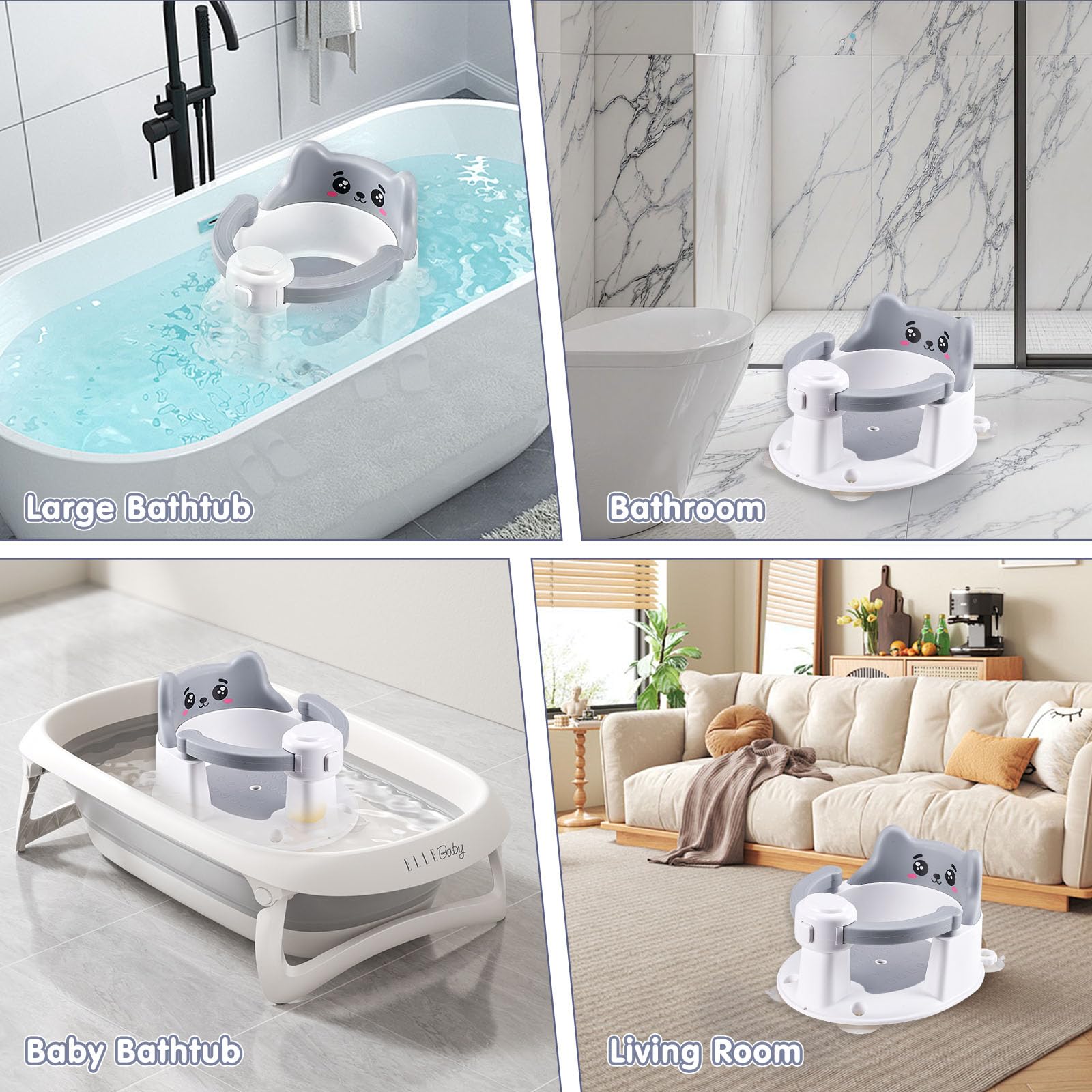 Asiento de Baño para Bebé 6-24 Meses, Asiento Ducha Bebe, Silla Baño Bebe con 4 Fuertes Ventosas, diseño ergonómico para un baño cómodo