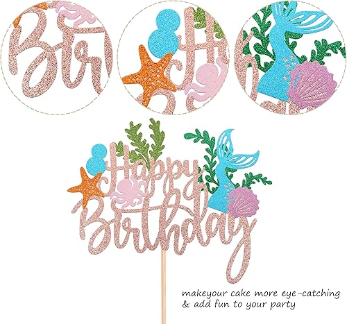 Miniatura 3 de 1 pieza de decoración de pastel de sirena con purpurina bajo el mar, cola de sirena para pasteles, algas, concha, pulpo, estrella de mar, decoración