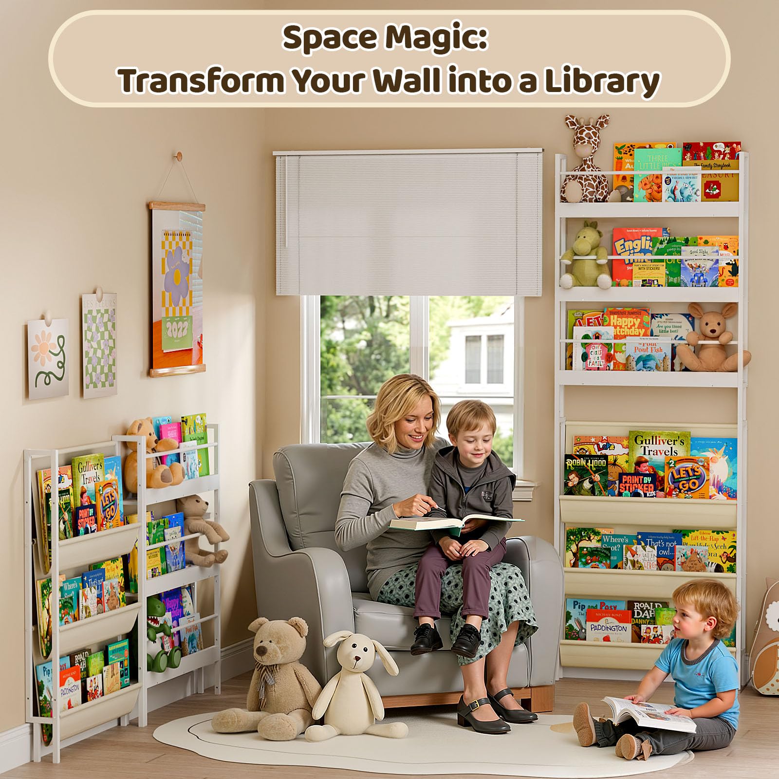 HAVLOTII Estantería para niños, estante de pared de 6 niveles para habitaciones de niños, estantería detrás de la puerta para bebés pequeños, estante de pared de esquina para dormitorio/guardería