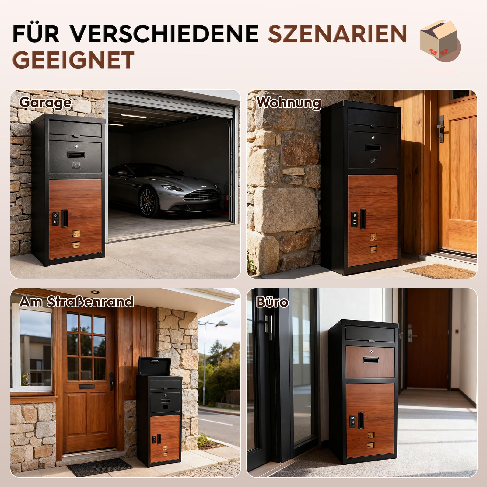 Paket-Briefkasten, Paket-Briefkasten mit Zahlenschloss, Paketkasten für draußen mit Anti-Diebstahl, wasserdicht, rostfreie Funktion für Veranda, Bordsteinkante, 40 * 40 * 94cm