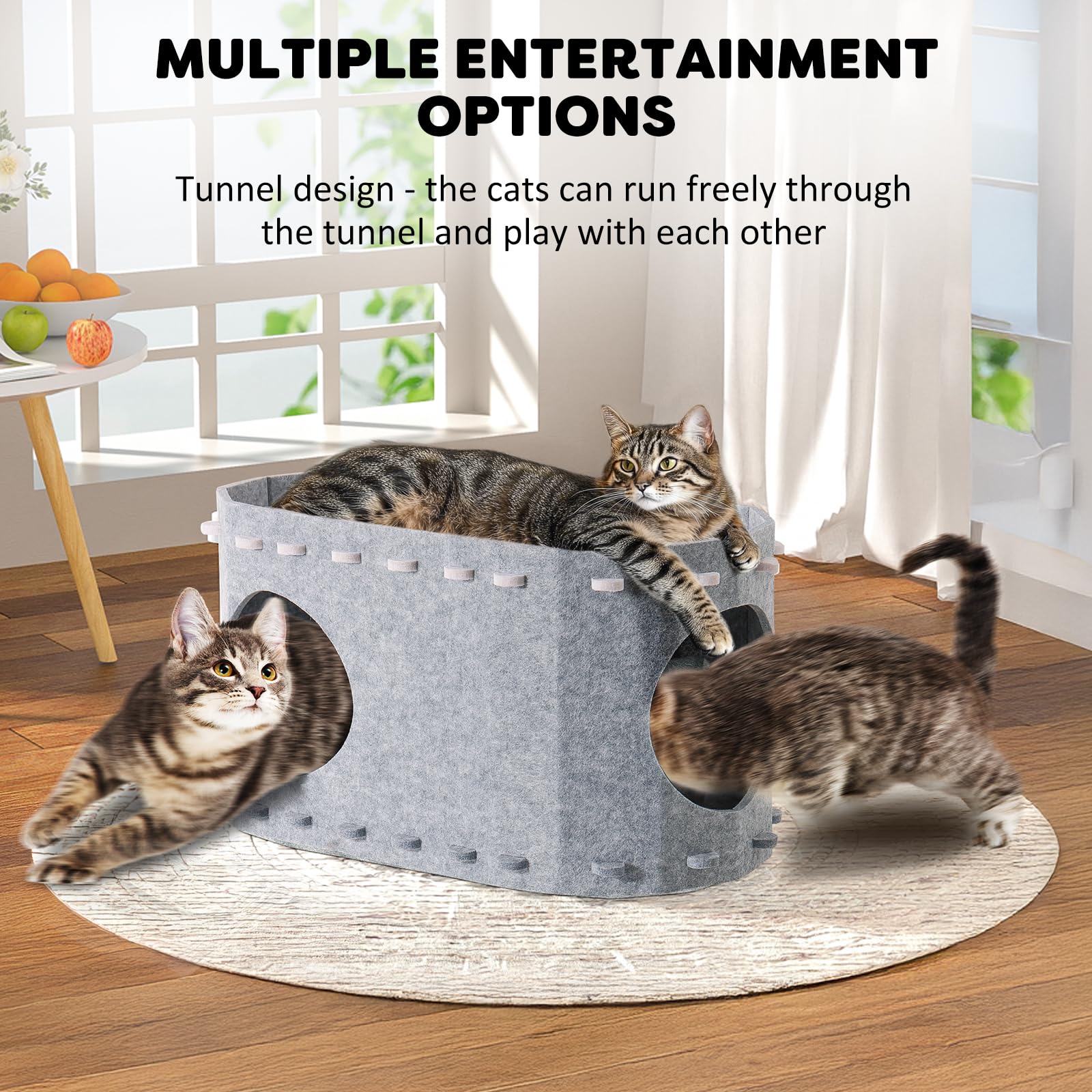 SOLVIEW Kattenmand, vilt, kattenbed, hol, 2 lagen kattenhuis voor katten, vier seizoenen, lange levensduur, kattenhuis voor binnen, grote katten, winterbestendig, 58T x 33B x 30cm, grijs