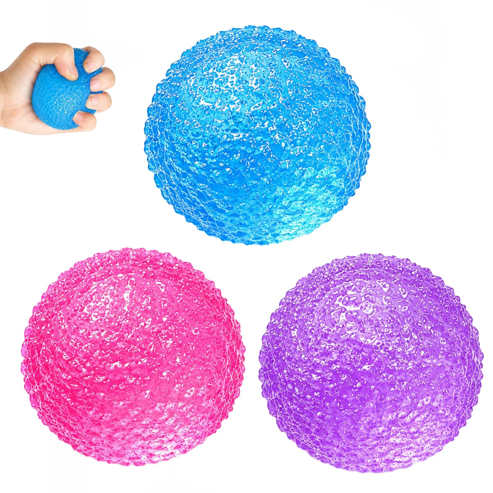 3Pcs Fuzz Ball, Stressing Ball, Textured Stress Relief Balls for Focus and Relaxation, Soft Squishy Sensory in Pink Purple Blue Colours