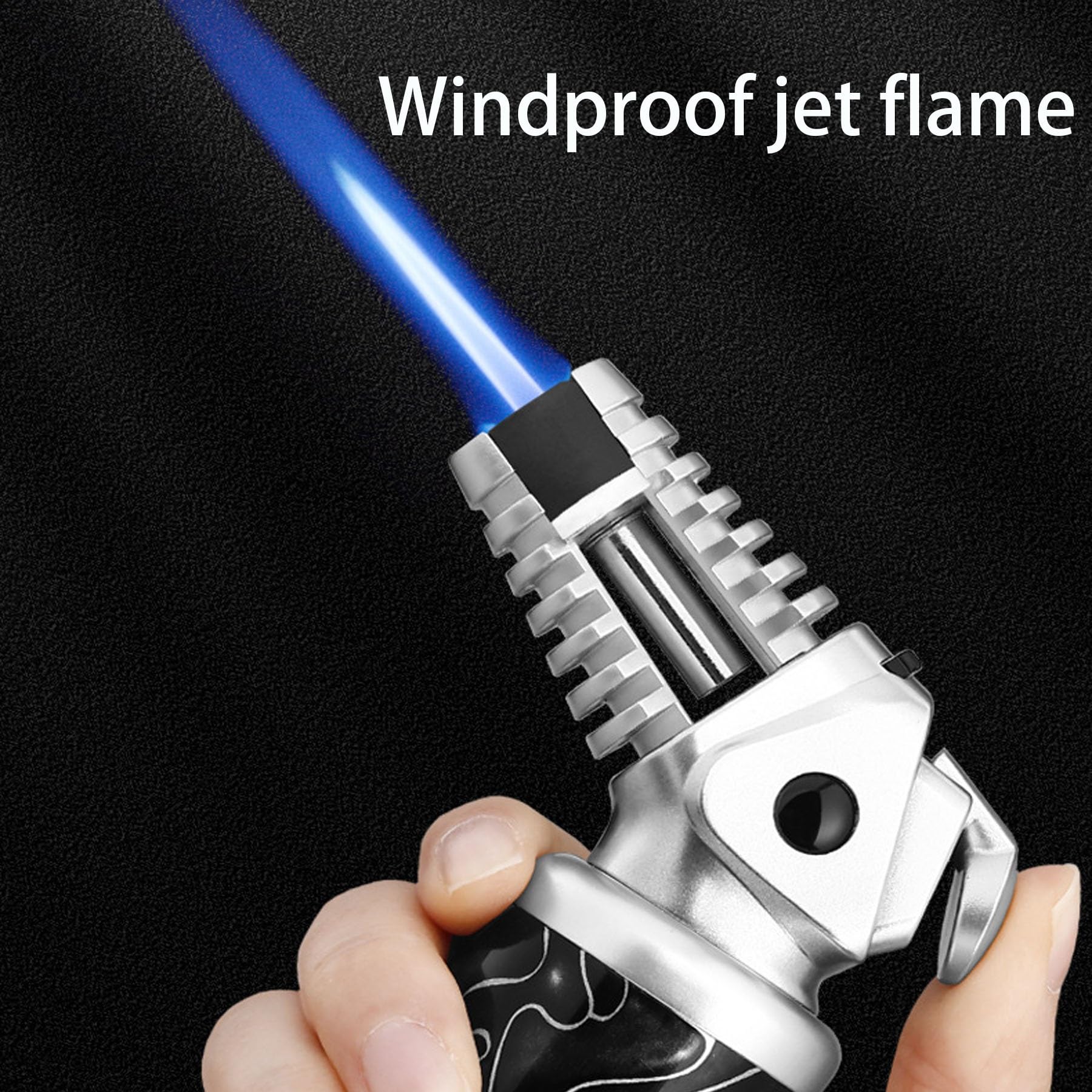 Encendedor de butano resistente al viento, encendido de 360° con bloqueo de seguridad y bloqueo de llama, perfecto para quemar velas, camping y senderismo, diseño duradero y fiable
