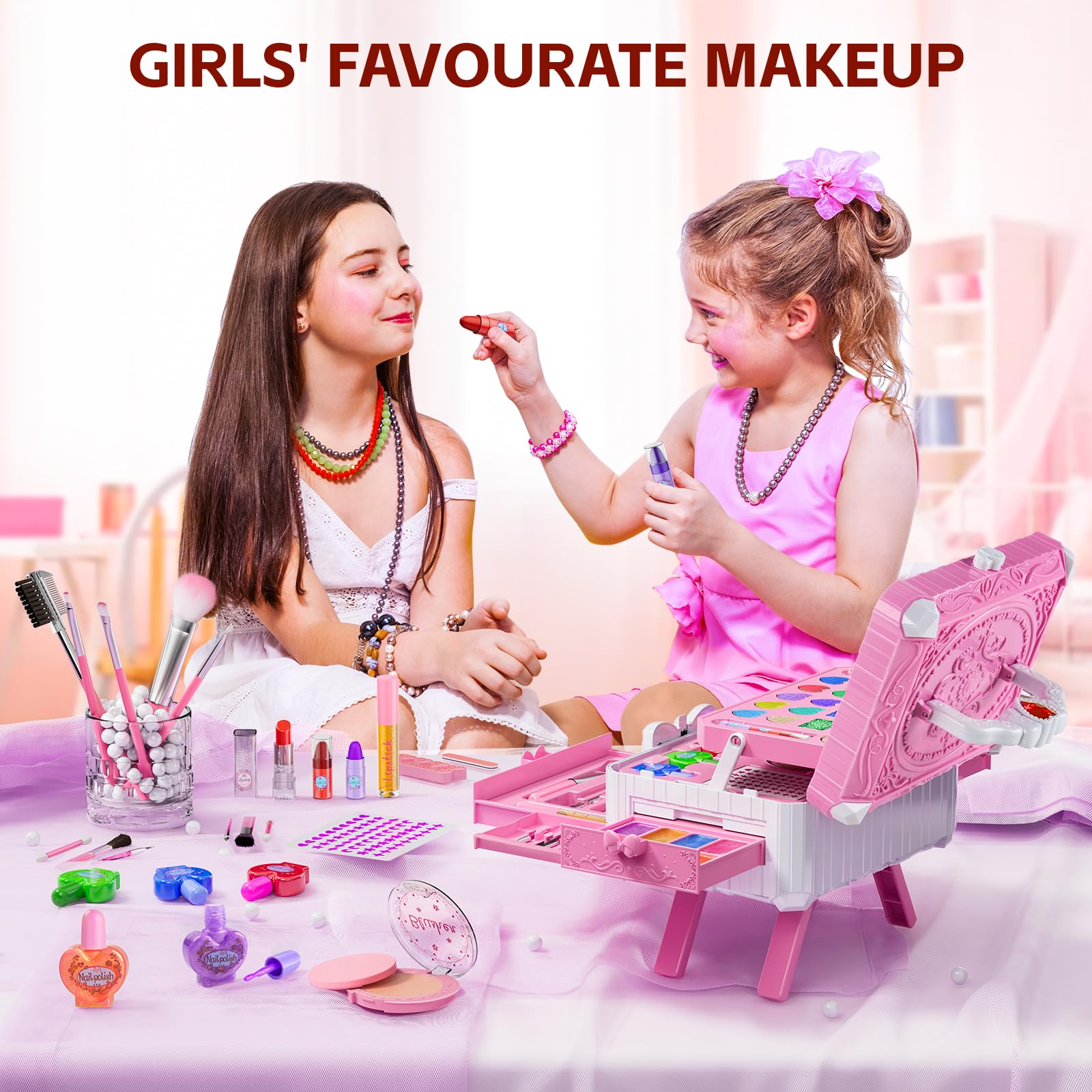 Kids Makeup Sets for Girls Toys - Washable Makeup for Kids with Mirror, Real Dressing Table with Stand, Princess Play Makeup Kit Perfect for 3 4 5 6 7 8-12 Year Old Girls Birthday & Christmas