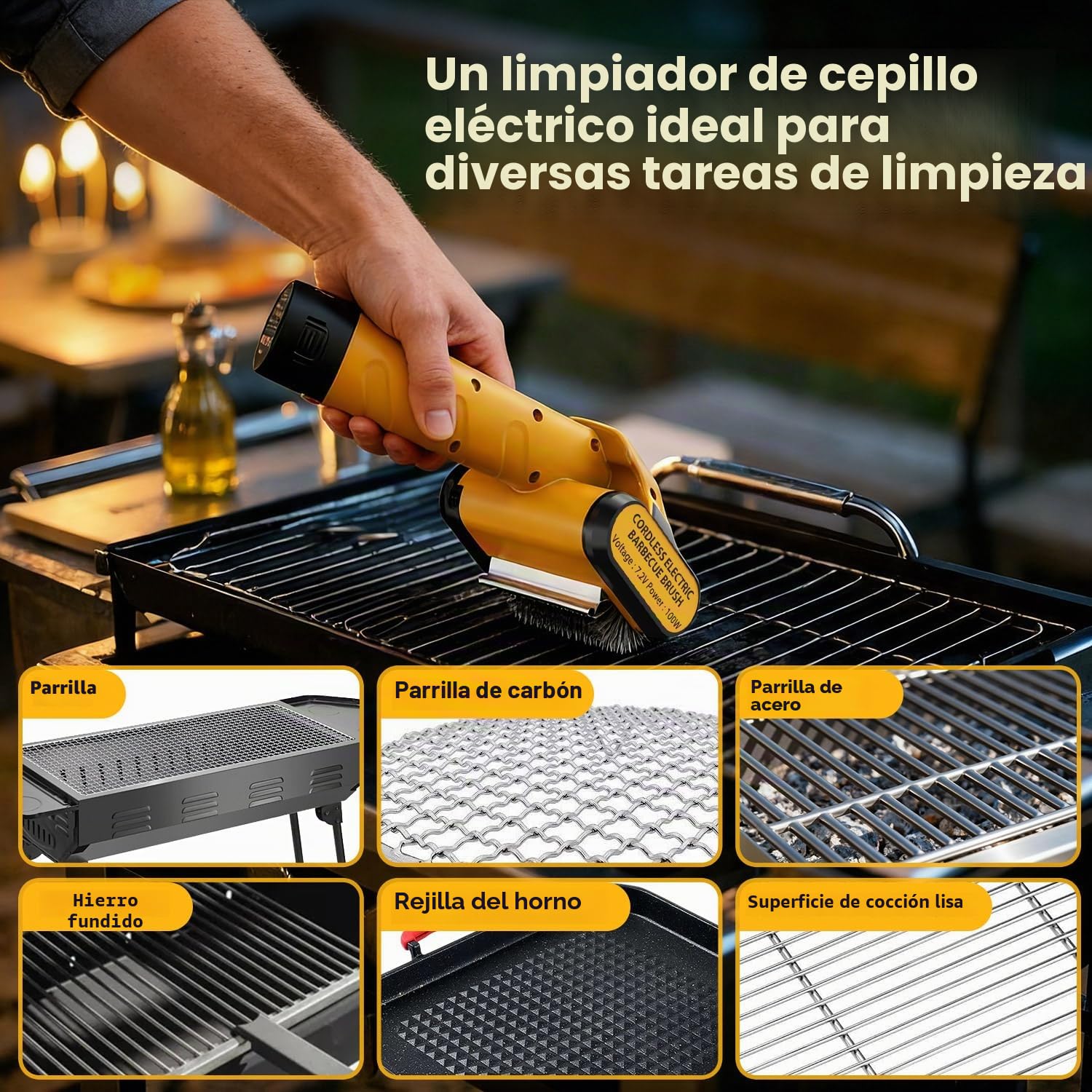 Qimedo Cepillo de Limpieza Eléctrico para Parrilla con Luz LED, 800 RPM, Cerdas de Acero Inoxidable, Cepillo Potente, Inalámbrico, para BBQ, Rejilla de Hierro Fundido, Parrilla de Gas y Eléctrica