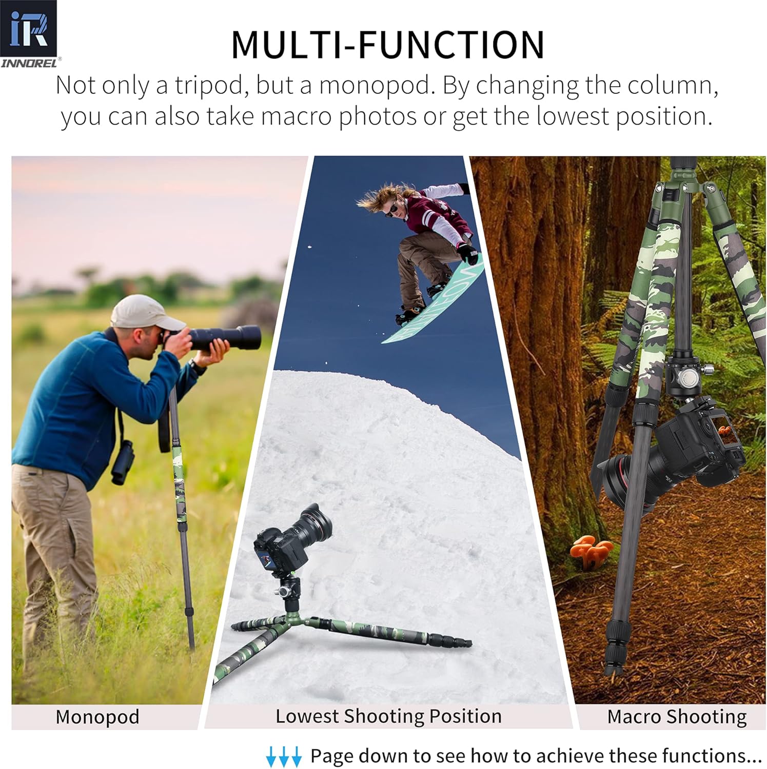 Carbon Fiber Tripod-RT75CG Super Professional Tripod Monopod Heavy Duty Compact Stand Support with 44mm/1.73in Low Gravity Center 360°Panoramic ballhead for Digital DSLR Camera, max Load 20kg/44lb