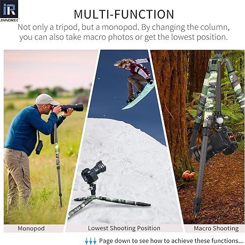 Miniatura 4 de Trípode de fibra de carbono INNOREL-RT75CG con cubiertas de patas de trípode camufladas verdes