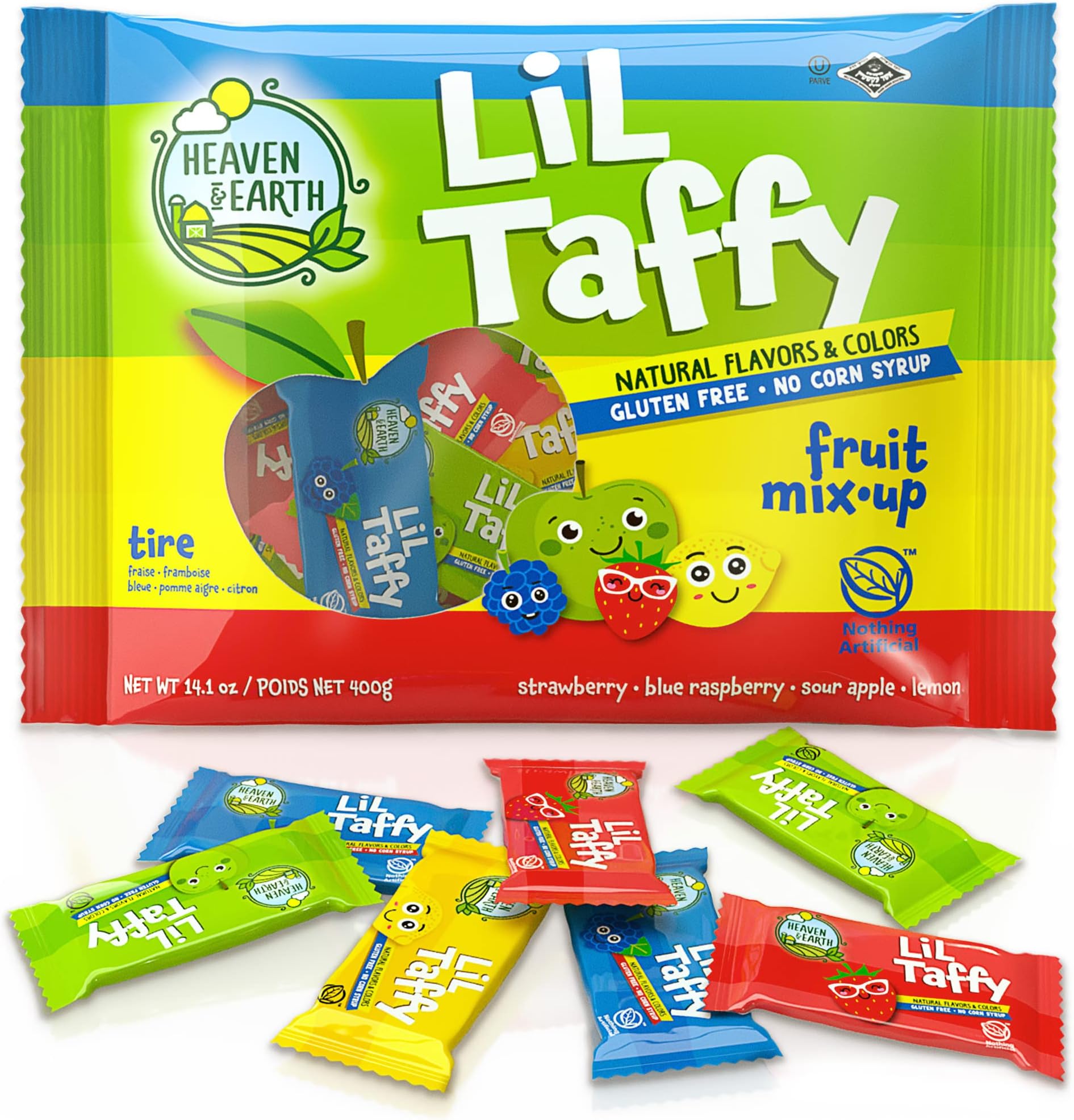 Heaven & Earth Lil Taffy Fruit Mix (Approx. 40 Count) | Dye Free Candy | Natural Colors & Flavors | No High Fructose Corn Syrup | Gluten Free |Dye Free | Nothing Artificial | Goody Bag and Pinata Fillers | Kosher