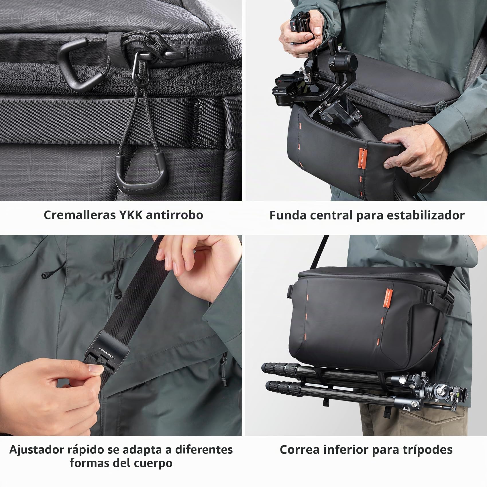 PGYTECH OneMo Bandolera Fotográfica Expandible 7L, Negra | Ampliable hasta 9L, Compatible con iPad Pro 11", Correa Ancha Acolchada, Correas para Trípode, Para DSLR, Mirrorless/Drones