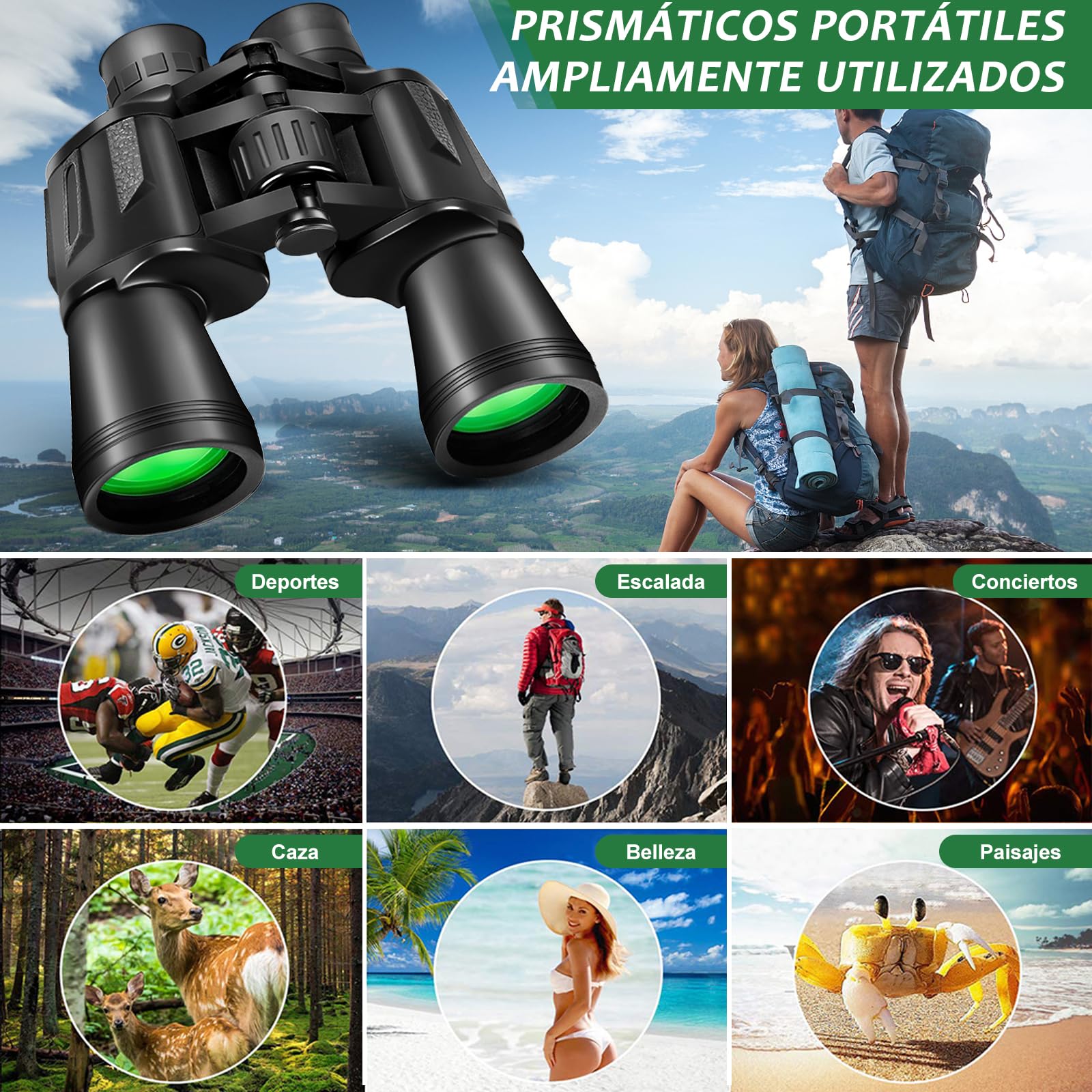 Binóculos Profissionais 20 x 50 para Adultos Prisma BaK4 e Lentes FMC,Compacto Binóculos Poderosos para observação de pássaros, caça e jogos desportivos,inclui Adaptador,alça e pano de limpeza