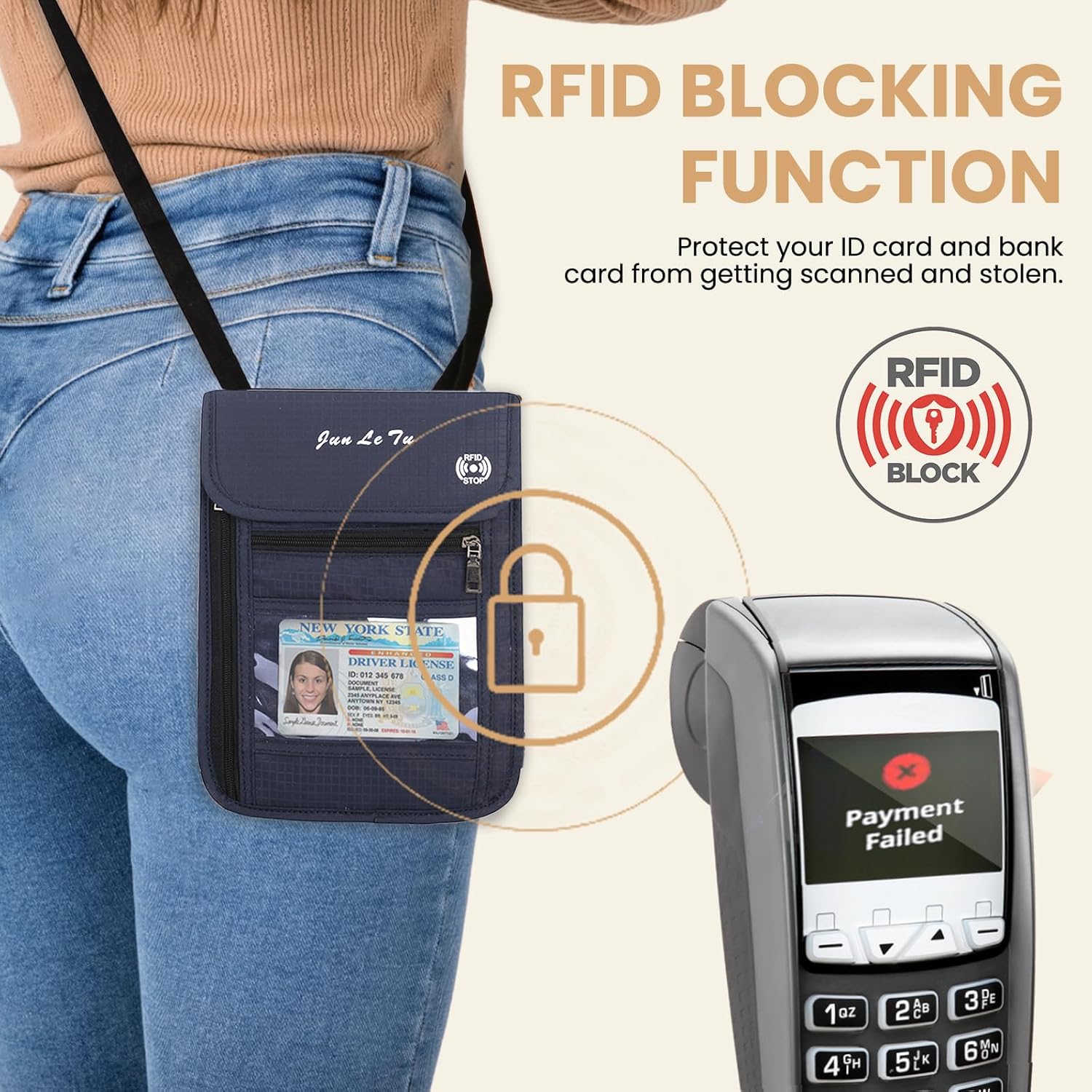 Passport Holder for Travel, RFID Passport Wallet with Visual Window Design, Multifunctional Document Organizer, Waterproof Travel Pouch Neck Wallet for Men and Women, Navy Blue - Image 6