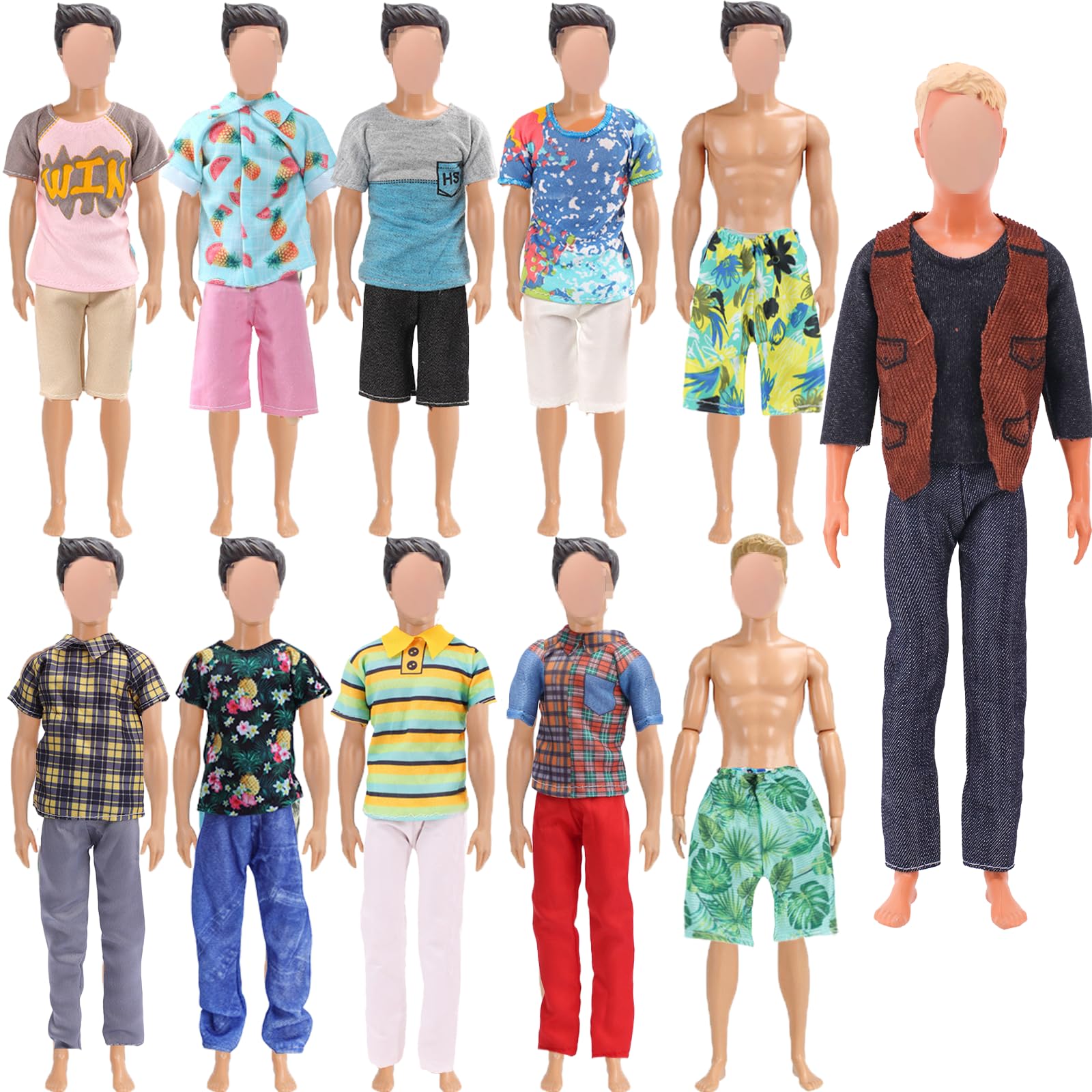 18 PCS Doll Clothes for 11.5 Inch Boy Doll: Multicolor Fashion Outfits, Includes 6 Tops, 6 Pants, 2 Beach Pants, 4 Pair of Shoes