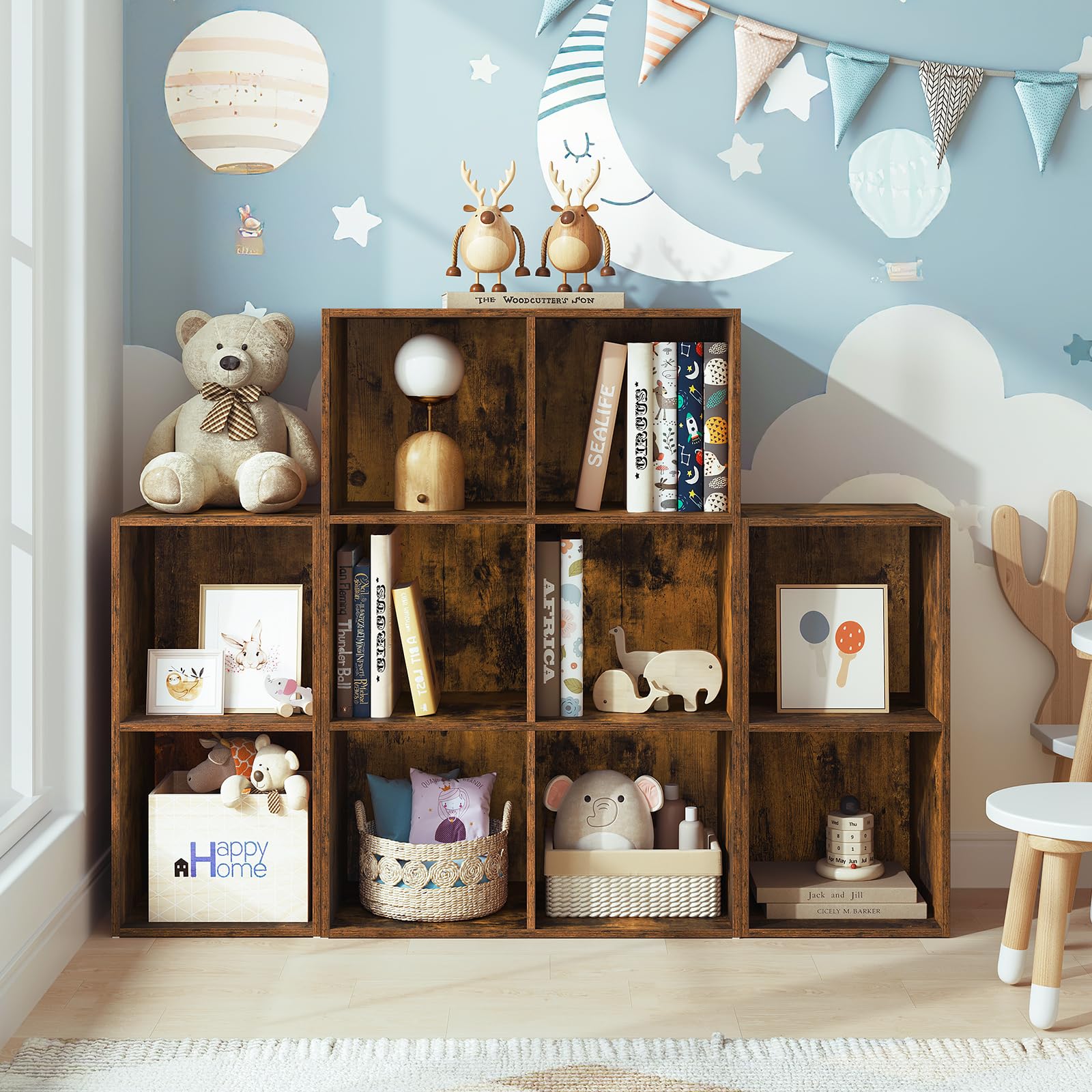WOLTU Libreria Scaffale, Libreria a 10 Cubi, Scaffale a Scala Componibile | Mobile Portaoggetti in Legno, Divisorio per Camera da Letto, Soggiorno, Ufficio, 120x30x120 cm, Marrone Rustico