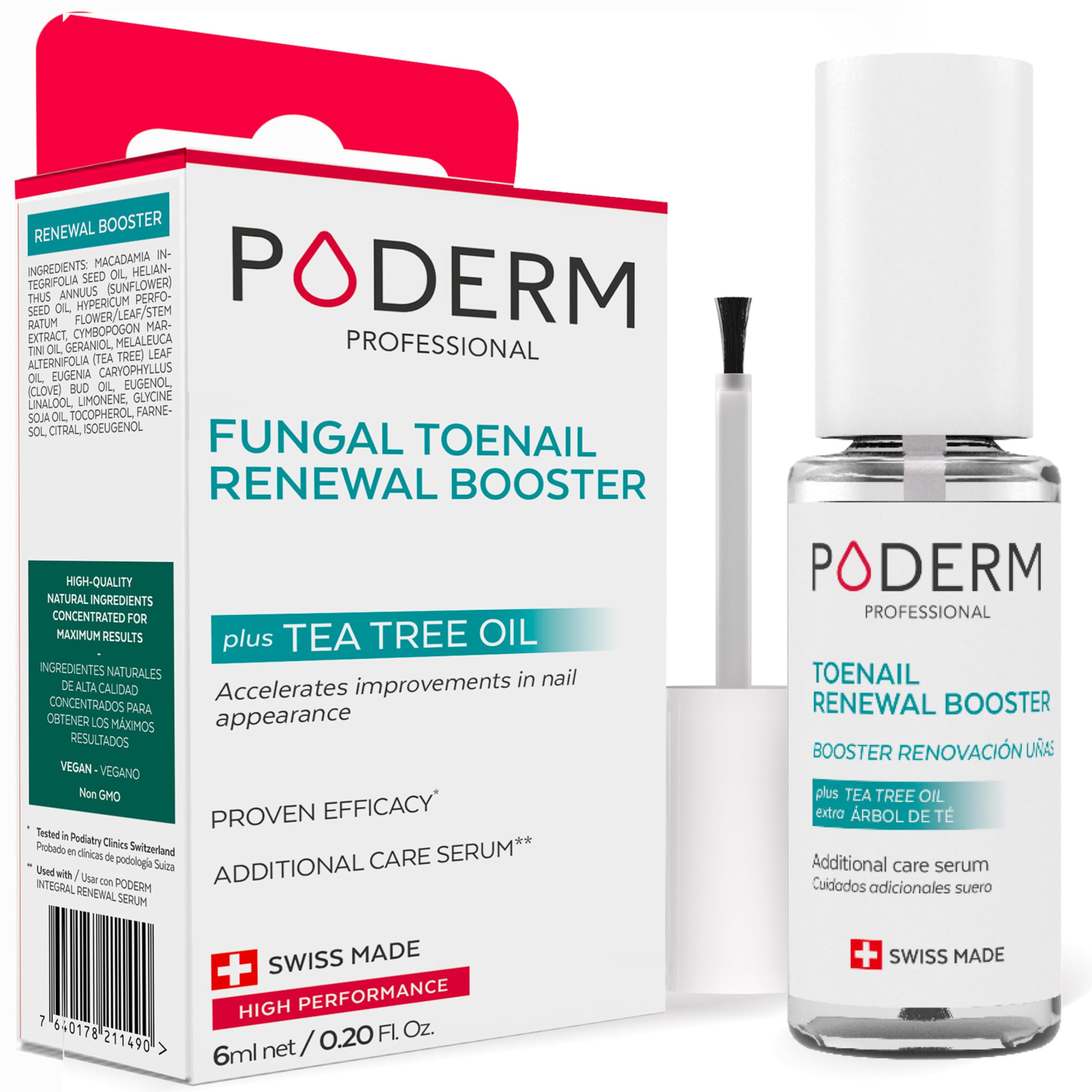 PODERMTOENAIL RENEWAL BOOSTER – TEA TREE oil-serum - Restores Appearance of Discolored/Damaged Nails – Toe and Fingernail Repair – 100% Natural Ingredients and Vegan – Express Renewal – Swiss Made
