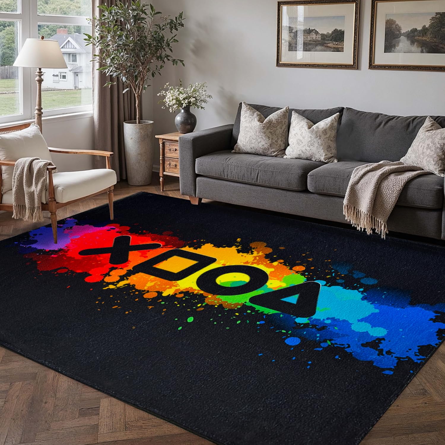 Gaming Area Rugs for Boys Cool Game Style Bedroom, Gamer Rug Boys Room Decor, Machine Washable, Video Games Bedroom Carpet for Teens, Controller