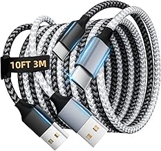 10FT USB to USB C Cable Fast Charging Cords, 3.1A Long USB-A to Type C Charger iPhone Cord Compatible with iPhone 17/16/15 iPad Galaxy S25/S24/S23/S22, Tablet, Carplay USB Cable (2-Pack)