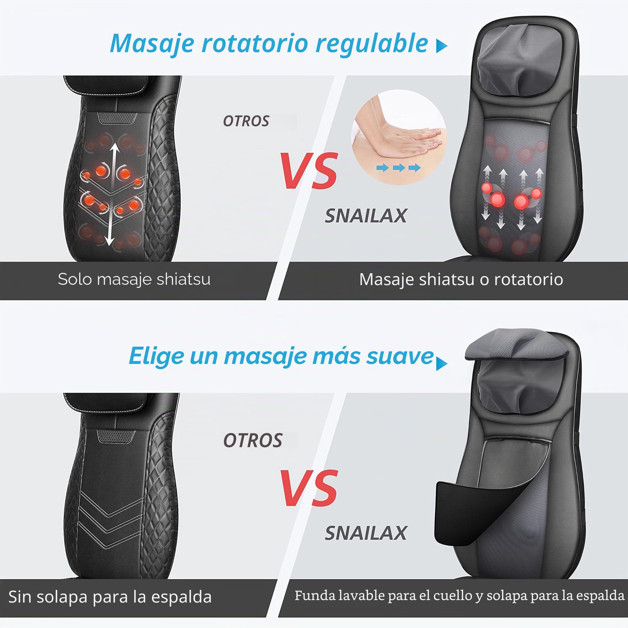 Snailax Shiatsu Asiento de Masaje con calor, Almohada Masaje de Espalda y Cuello, masajeador de espalda con vibración para la Oficina en el hogar, regalo