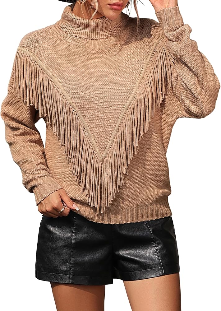 トップス 25SS HIGH GAUGE FRINGE PULLOVER KNIT hathne Women's Sweater Turtleneck Fringe Sweater Tops Long Sleeve