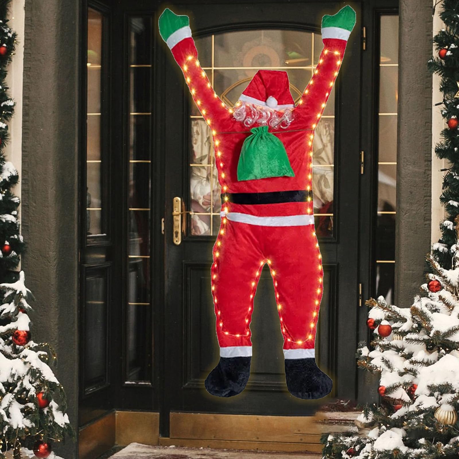 Babbo Natale Sospeso, Decorazione Natalizia da Parete da Arrampicata Luci LED per Interni Esterni