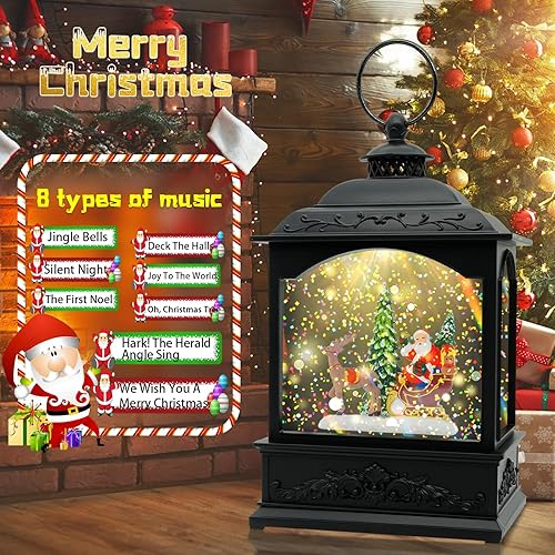 Miniatura 3 de Linterna de Navidad con globos de nieve, linterna de Navidad con música y temporizador, linterna de decoración de globo de nieve de Papá Noel de