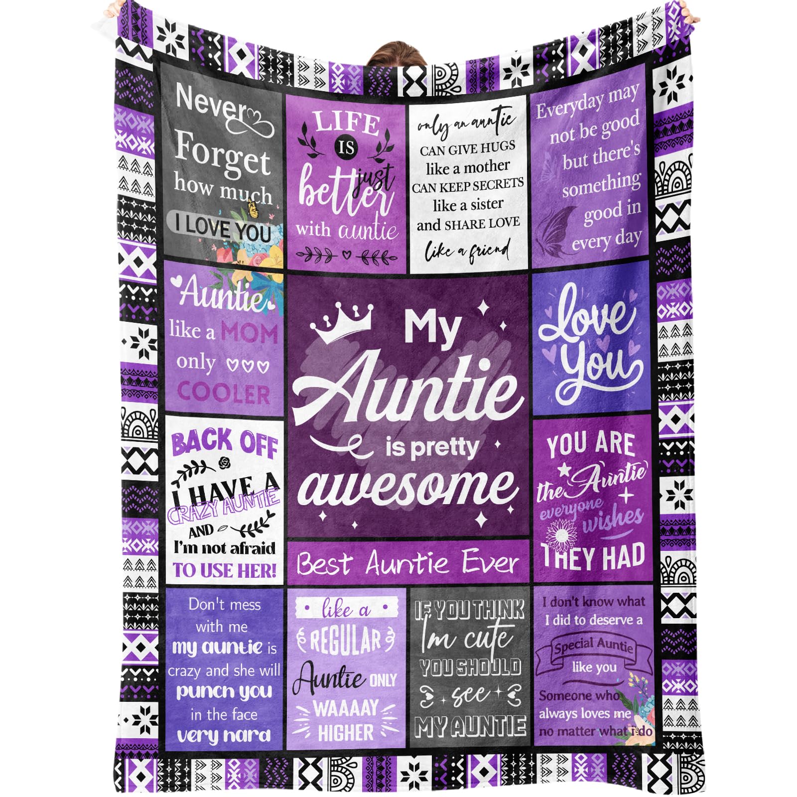 Couverture pour tante en flanelle premium de dimensions 152 x 127 cm