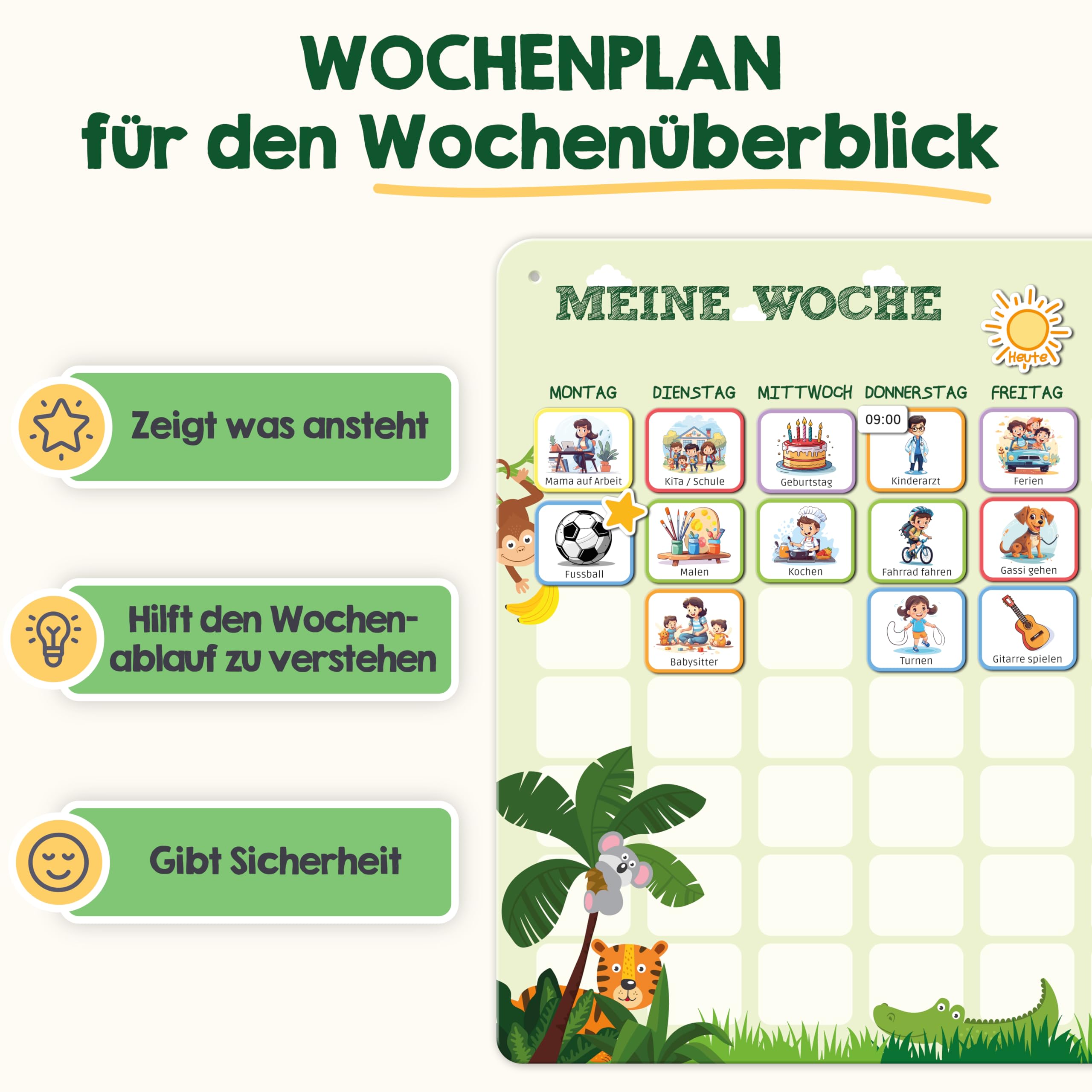 PANDABANDE 2-in-1 Routine & Wochenplaner Kinder mit 200 Magneten & Sortierbox | Montessori Routine Planer Kinder für mehr Selbstständigkeit - Magnetischer Wochenplan mit Morgenroutine & Abendroutine