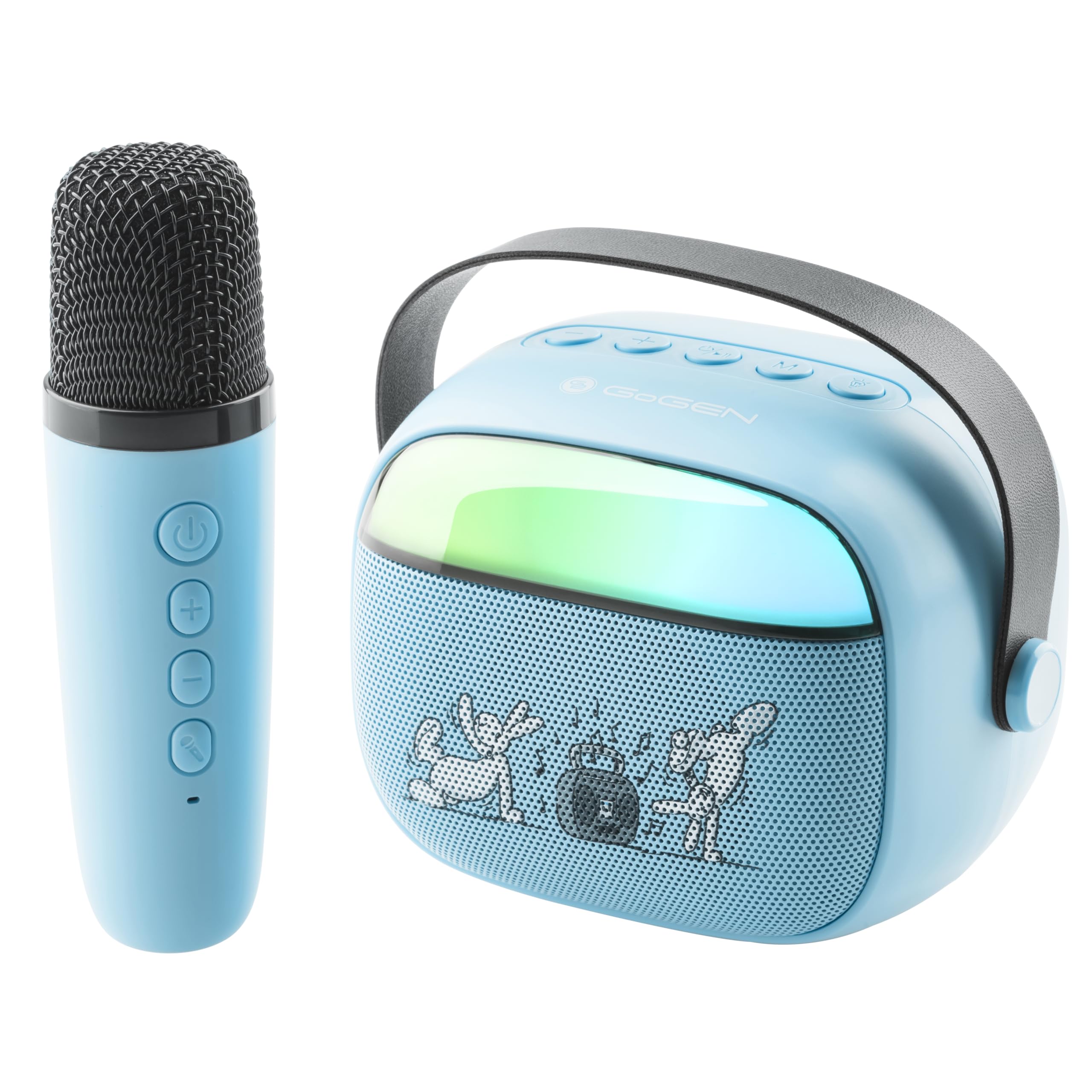 GOGEN Altavoz Bluetooth para niños con micrófono, efectos de luz y voz, 3,2 W, batería de 5 horas, USB‑C/AUX/MP3, azul