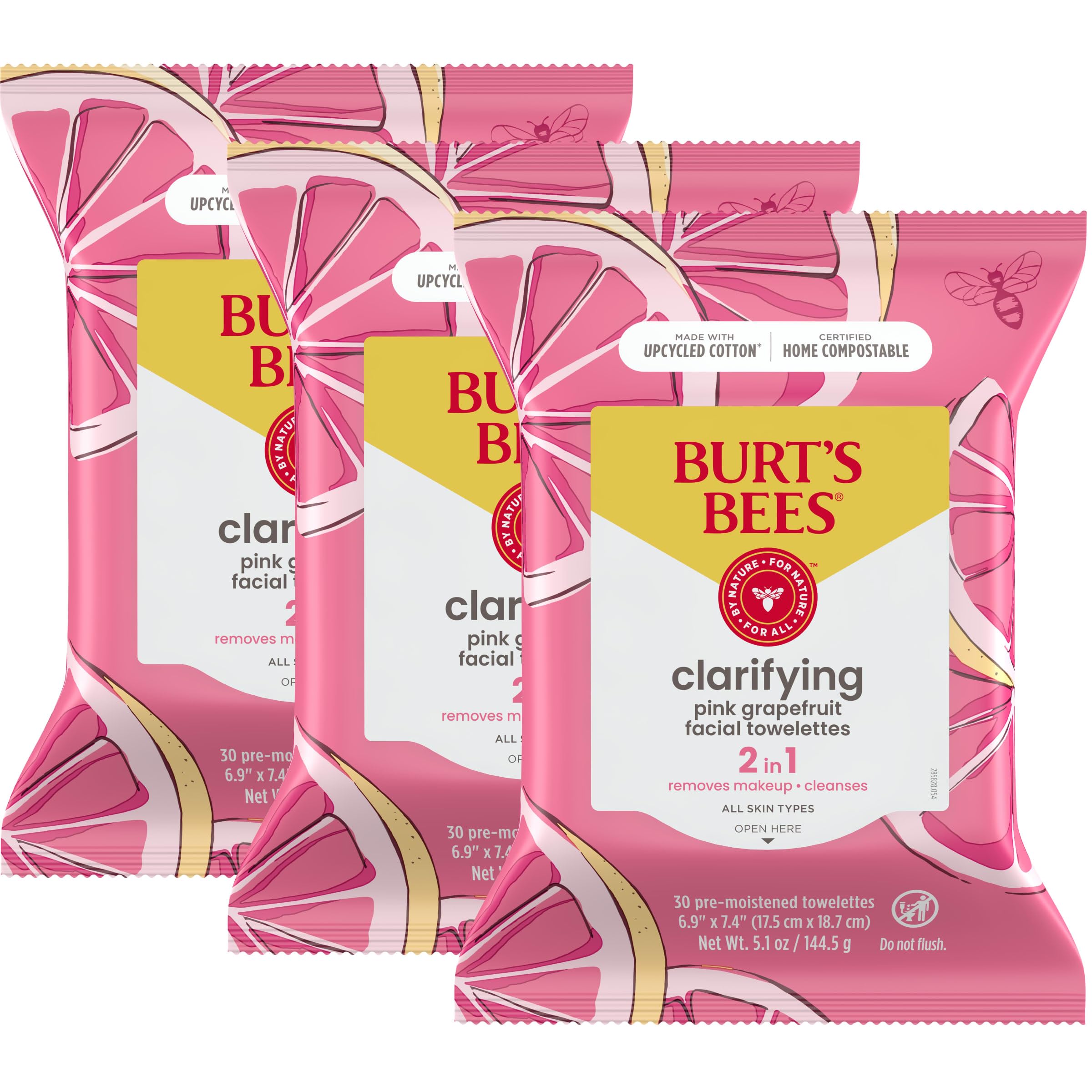 Sponsored Ad - Stocking Stuffers, Pink Grapefruit Face Wipes, for All Skin Types, Hydrating Makeup Remover & Facial Cleansing Towelettes, Skin Care Christmas Gifts, 30 Ct. (3-Pack)