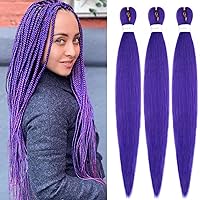 Vista 22 de IXIMII 3 paquetes de cabello trenzado rosa preestirado de 16 pulgadas, trenzas de ganchillo lacio, textura Yaki suave, extensiones de cabello