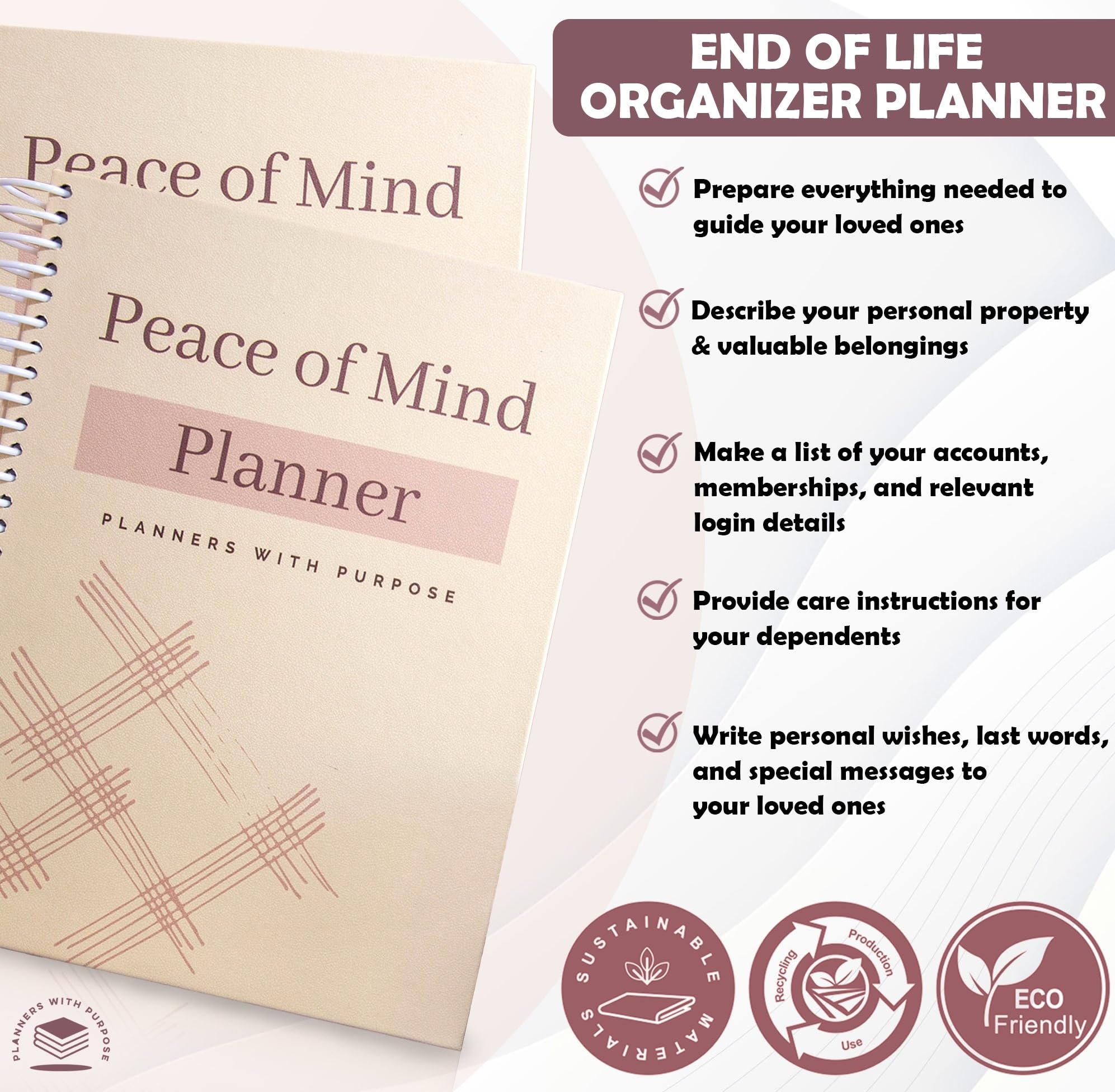 Planners with Purpose Terminarz końca życia - Guided Final Arrangements When I'm Gone Workbook Organizer notatnik z informacjami o beneficjencie, przygotowanie testamentu, ostatnie życzenia,