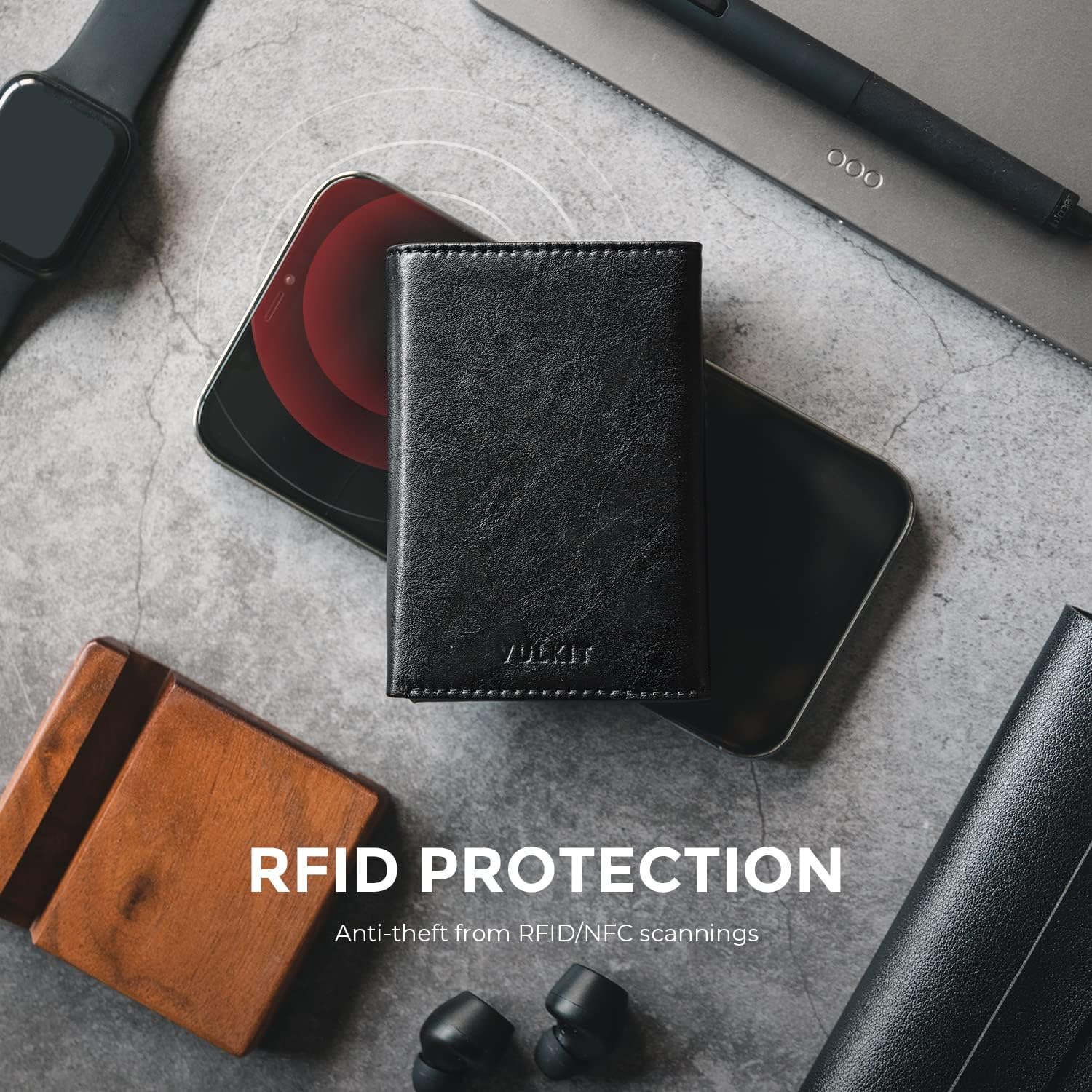 VULKIT Men's Card Holder Wallet Pop Up Wallet Magnetic Closure RFID Blocking Tri-fold Leather Wallet - Image 6