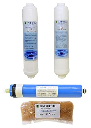 Finerfilters Compact 4 Stage Aquarium Reverse Osmosis Water Filter Replacement Filters & 100GPD Membrane