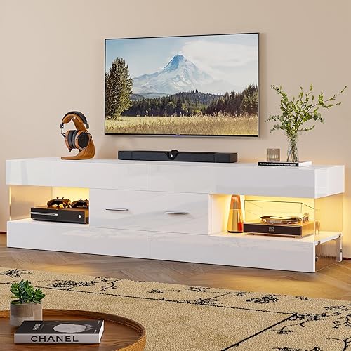 Miniatura 5 de Bestier Soporte de TV para TV de 556065 pulgadas, soporte de TV moderno de alto brillo con paneles laterales con estampado de piedra, centro de