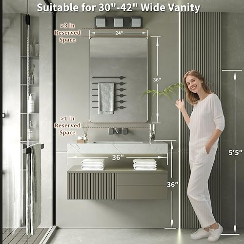 Miniatura 6 de PAIHOME Espejo de baño plateado cepillado de 24 x 36 pulgadas para pared, espejo de baño con marco de acero inoxidable 304, espejo rectangular de