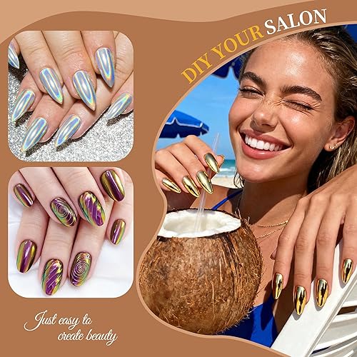 Vista 62 de Artdone Polvo de uñas cromado, efecto espejo metálico, pigmento cromado, iridiscente, aurora, brillantina, sirena, perla, kit de polvo para esmalte