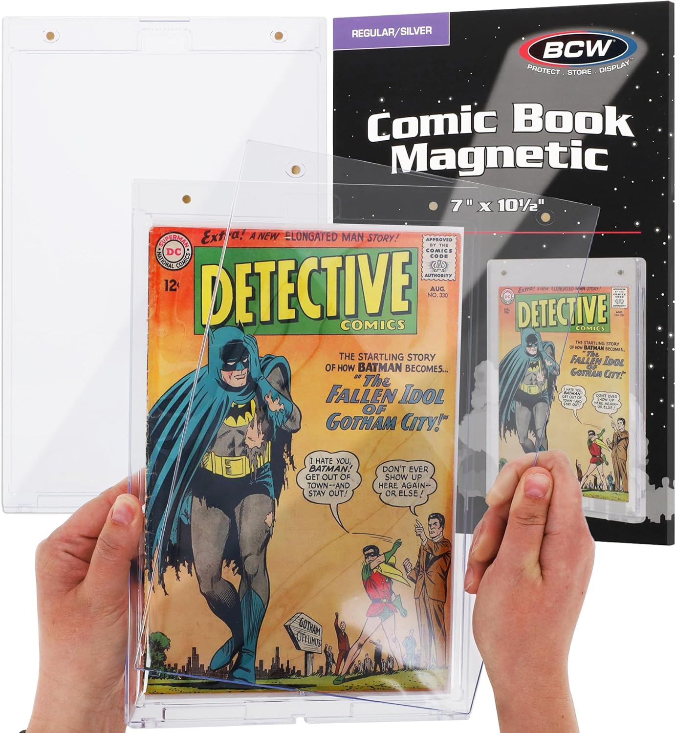 BCW Silver Age Comic Book Magnetic Display Case – 2 Pack | UV-Shielded 2-Piece Frame w/Gold Magnets & Sawtooth Hanger | Fits Bagged & Boarded Silver-Age Comics