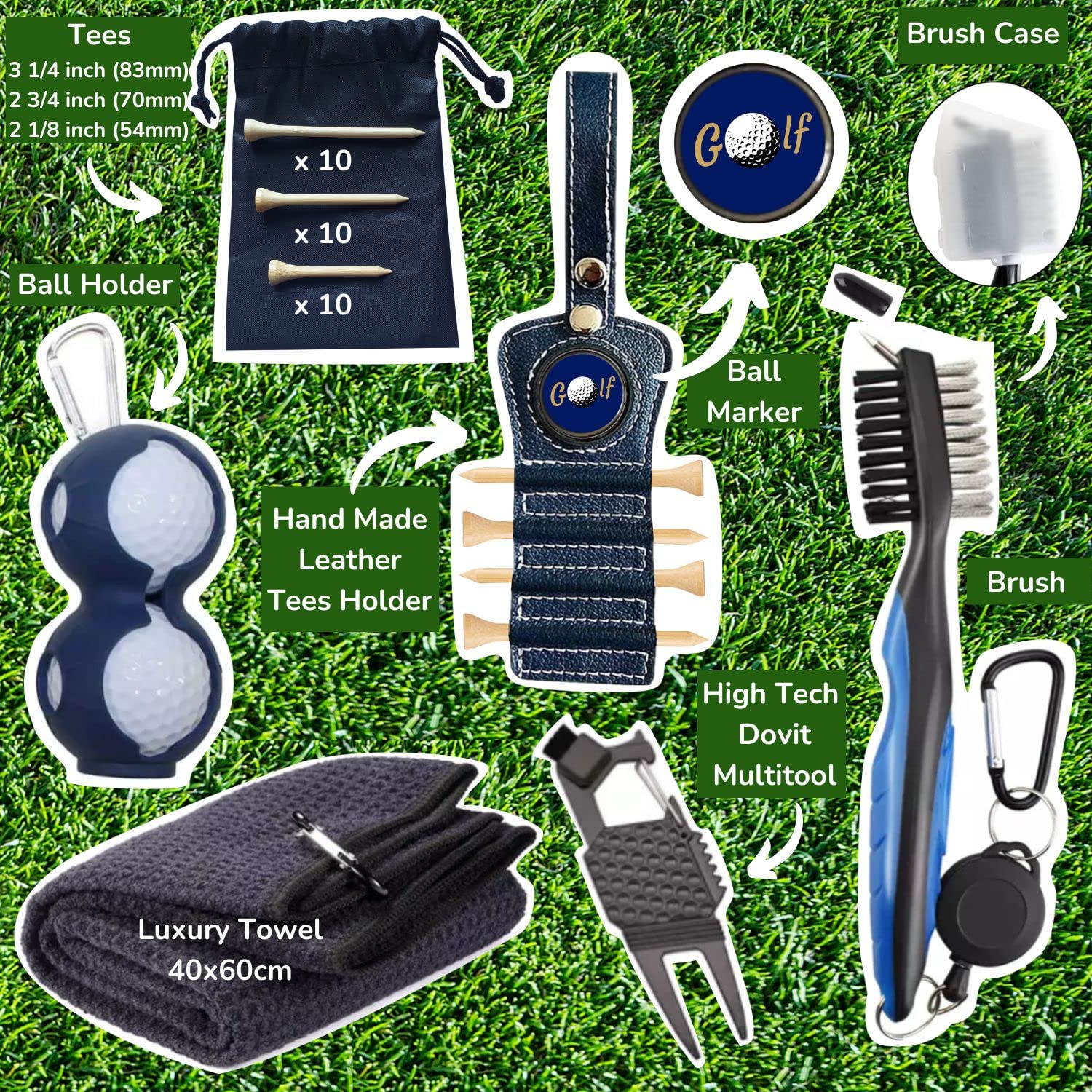 Regalos de golf – Regalos de cumpleaños para hombres que lo tienen todo – Accesorios de golf para hombres – Gadgets para hombre 2023 – Multiherramienta, Divot, cepillo, toalla, camisetas,