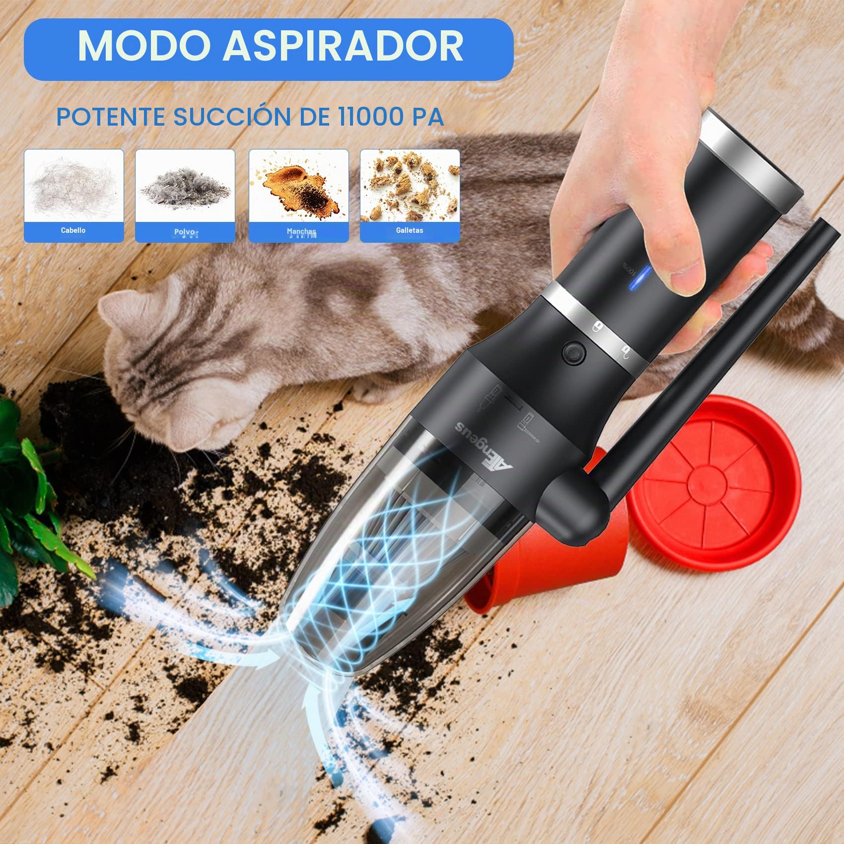 Soplador de Polvo Eléctrico & Aspirador eléctrico, Soplador de Aire de 77000 RPM, 2 Velocidades Plumero de Aire Comprimido para computadora, teclado, coche, La batería se puede quitar y cargar