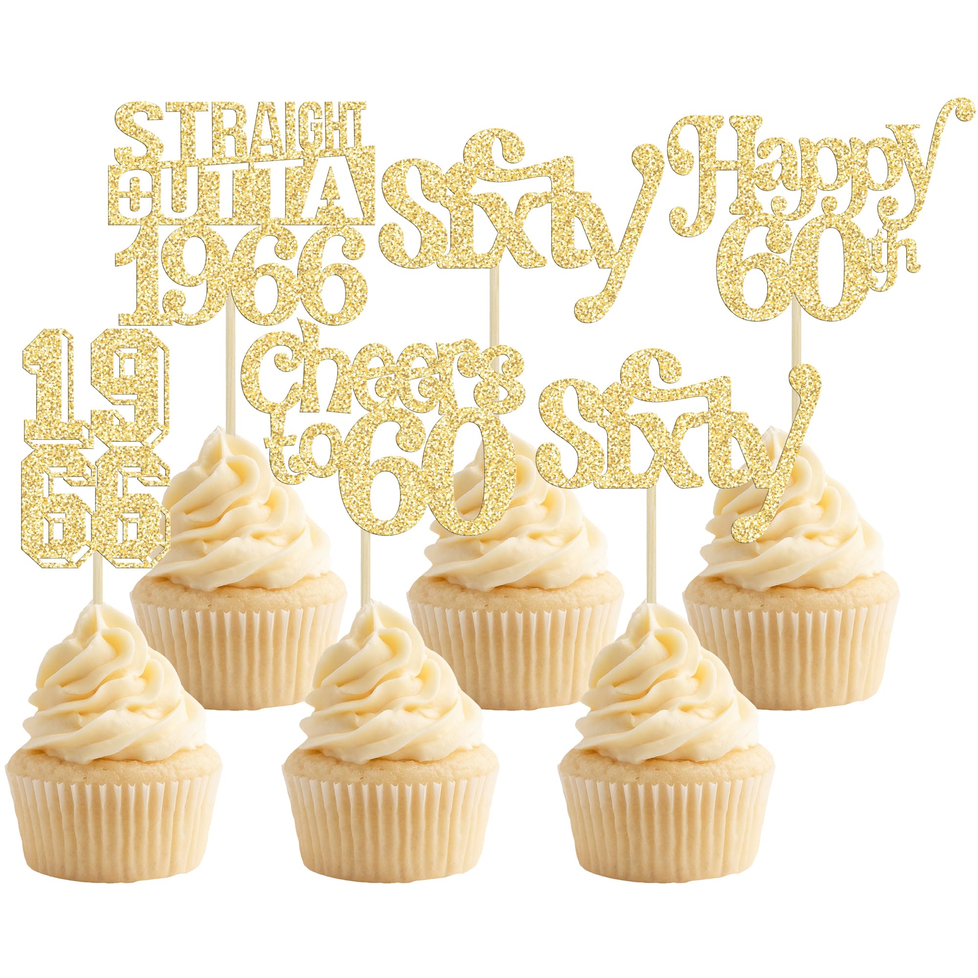 Gyufise 30Pcs Straight Outta 1966 Cupcake Toppers Glitter Sixty 60 Fabulous Happy 60th Birthday Cupcake Picks Cheers to 60 Years for 60th Birthday Anniversary Party Supplies Gold