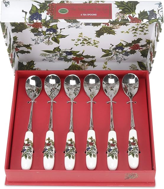 Portmeirion Home & Gifts HV1101 Tea Spoons S/6, Stainless Steel, Multi-Colour, 16 x 1.5 x 1 cm