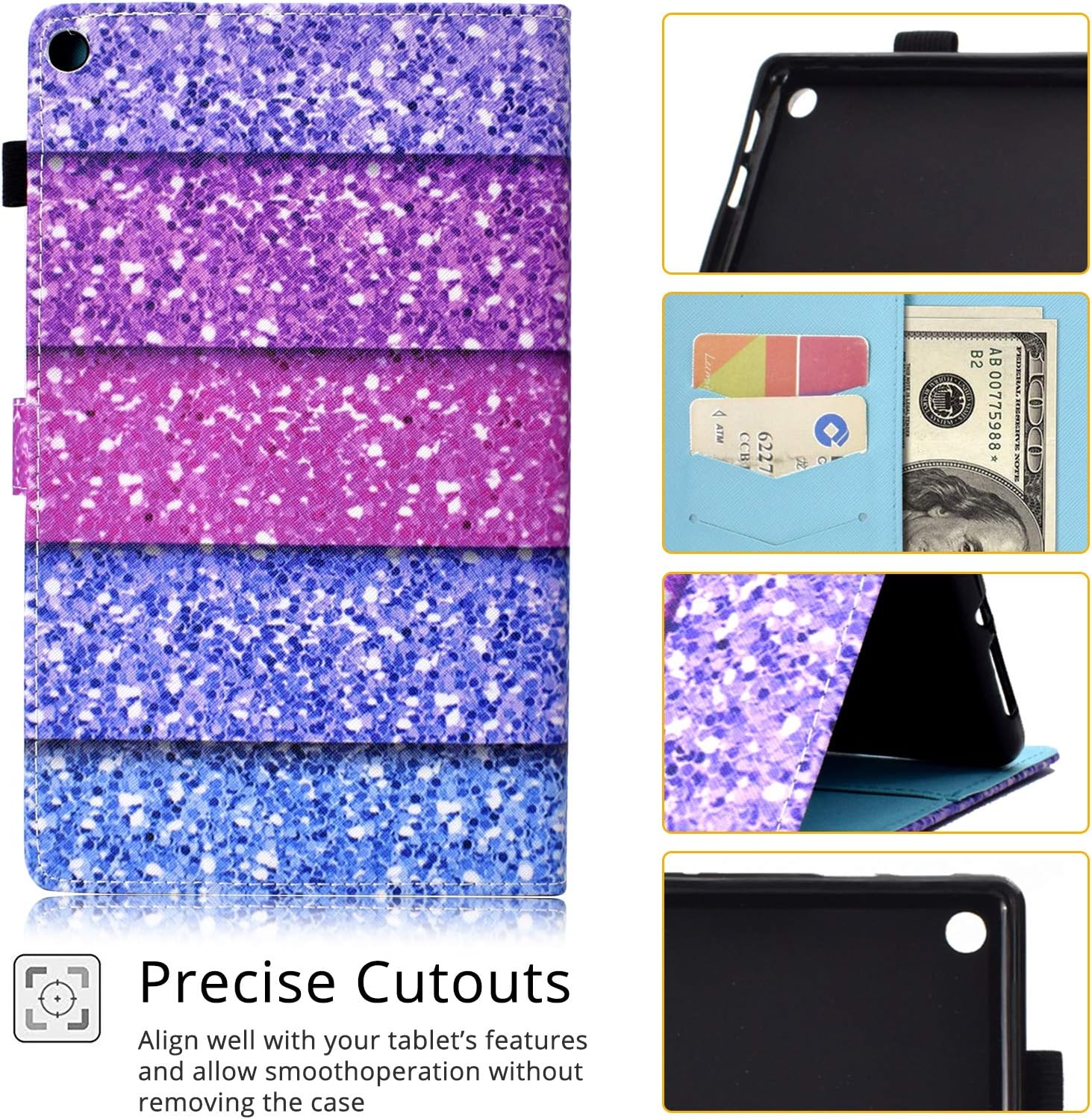 10.1 inch Kindle Fire HD 10 Tablet 2019/2017/2015 Case 9th/7th/5th Generation with Pencil Card Holder PU Leather Magnetic Wallet Folio Stand Smart [Auto Wake/Sleep] Back Cover, Colored Sand