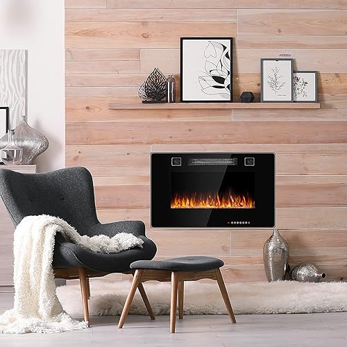 Miniatura 8 de RELAX4LIFE Chimeneas eléctricas empotradas y montadas en la pared de 30 pulgadas, insertos de chimenea eléctrica con control remoto, temporizador de