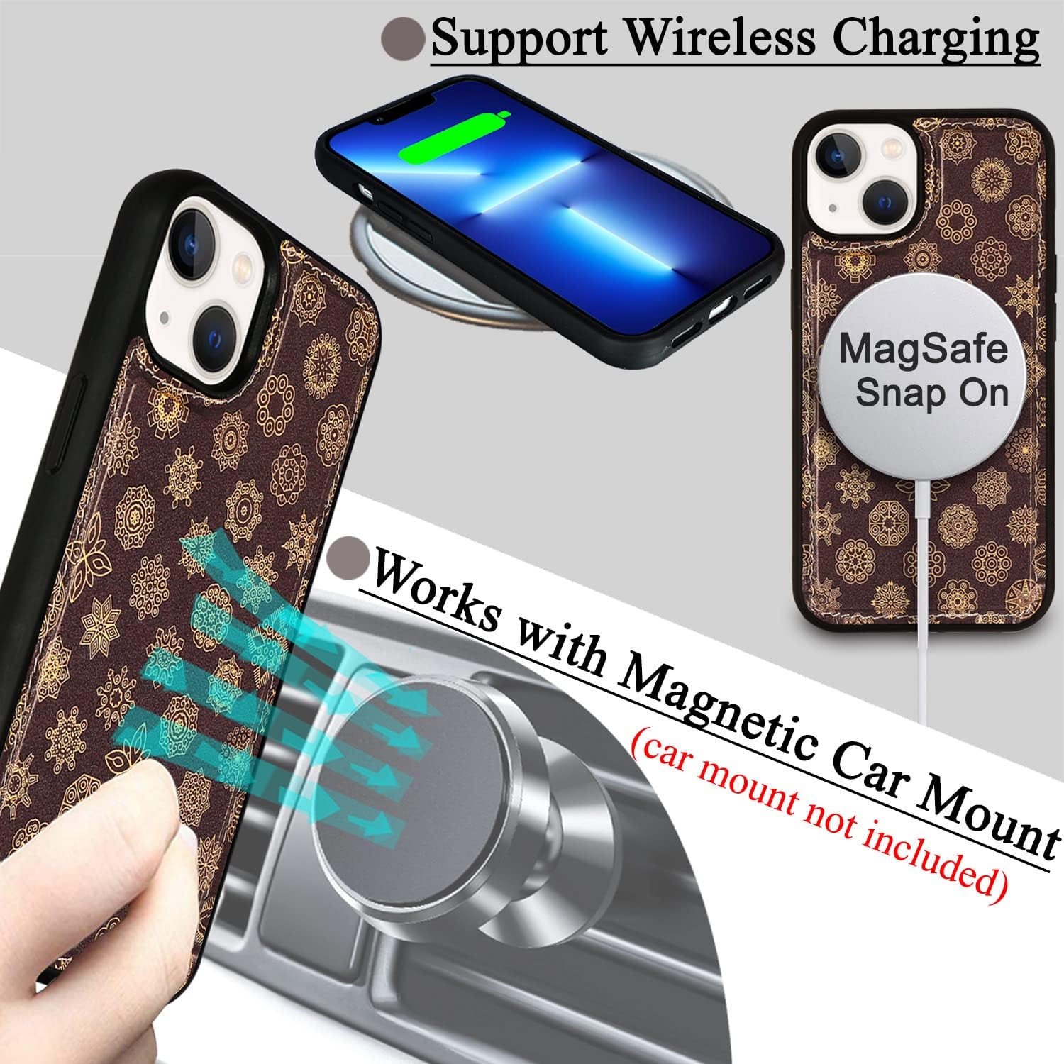 MEFON Leather Wallet Case for iPhone 13 Mini, Magsafe Charging Compatible, RFID Blocking, Magnetic Detachable, with Screen Ptotector, Luxury Flip Folio Phone Cases for iPhone 13 Mini (Mandala 1)