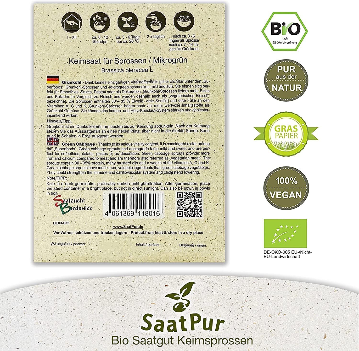 1Kg BIO Keimsprossen Grünkohl Keimsaat Sprossen Microgreen Mikrogrün Superfood