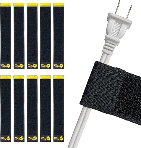 Wrap-It Storage - Correas para selfies, 9 pulgadas (paquete de 10), color negro, organizador de cordón elástico de gancho y bucle que se mantiene