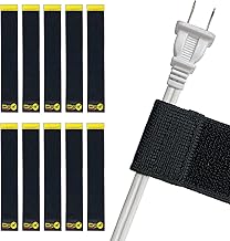 Selfie Straps by Wrap-It Storage, 9-inch (10-Pack), Black - Stretchy Hook and Loop Cord Organizer that Stays Attached to Cord for Electrical Cable Management and Organization