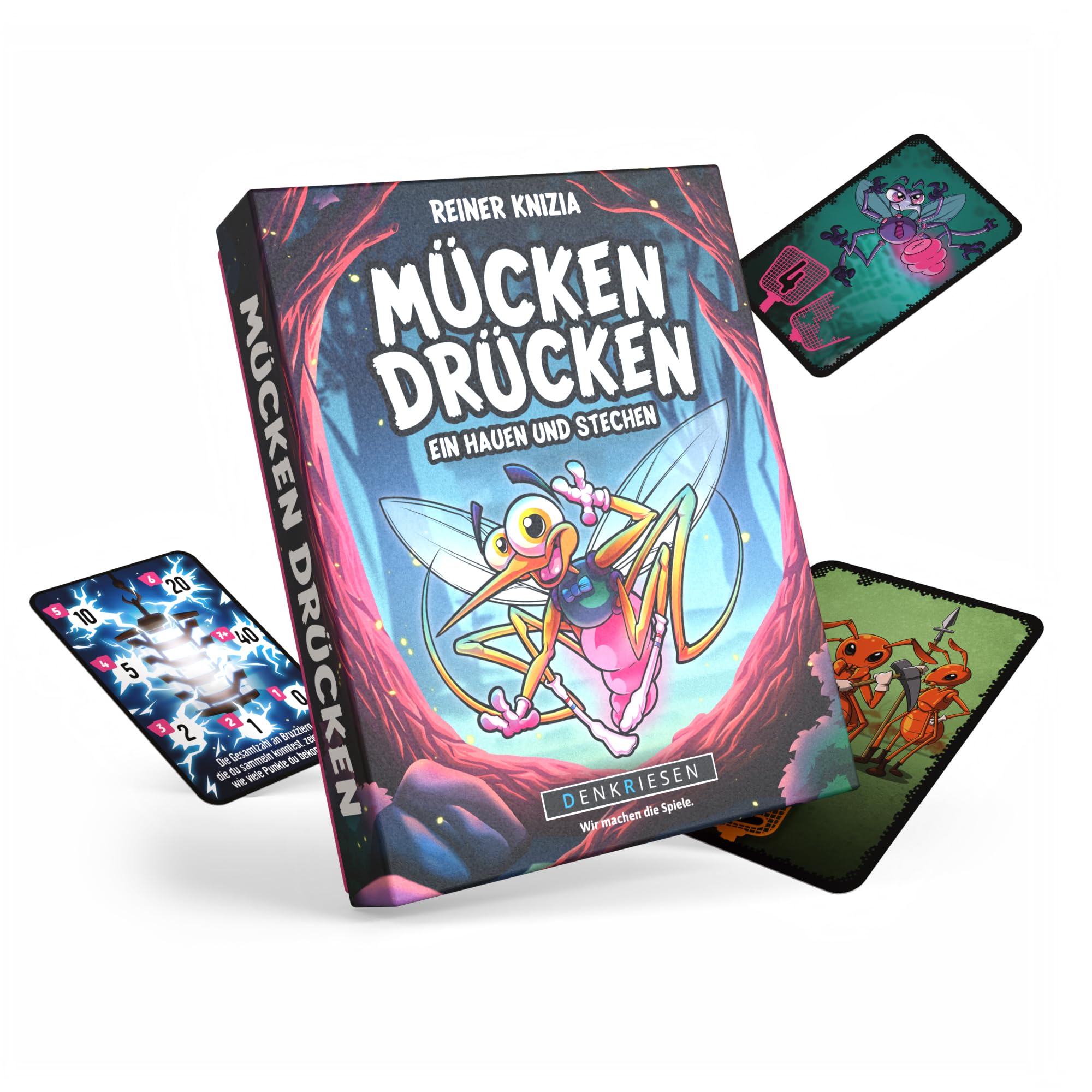 DENKRIESEN – Mücken Drücken „EIN Hauen und Stechen.“ | Lustiges Kartenspiel für Kinder & Erwachsene | 2–7 Spieler | ab 7 Jahren | ca. 20 Min Spielzeit | Reaktionsspiel mit 110 Karten