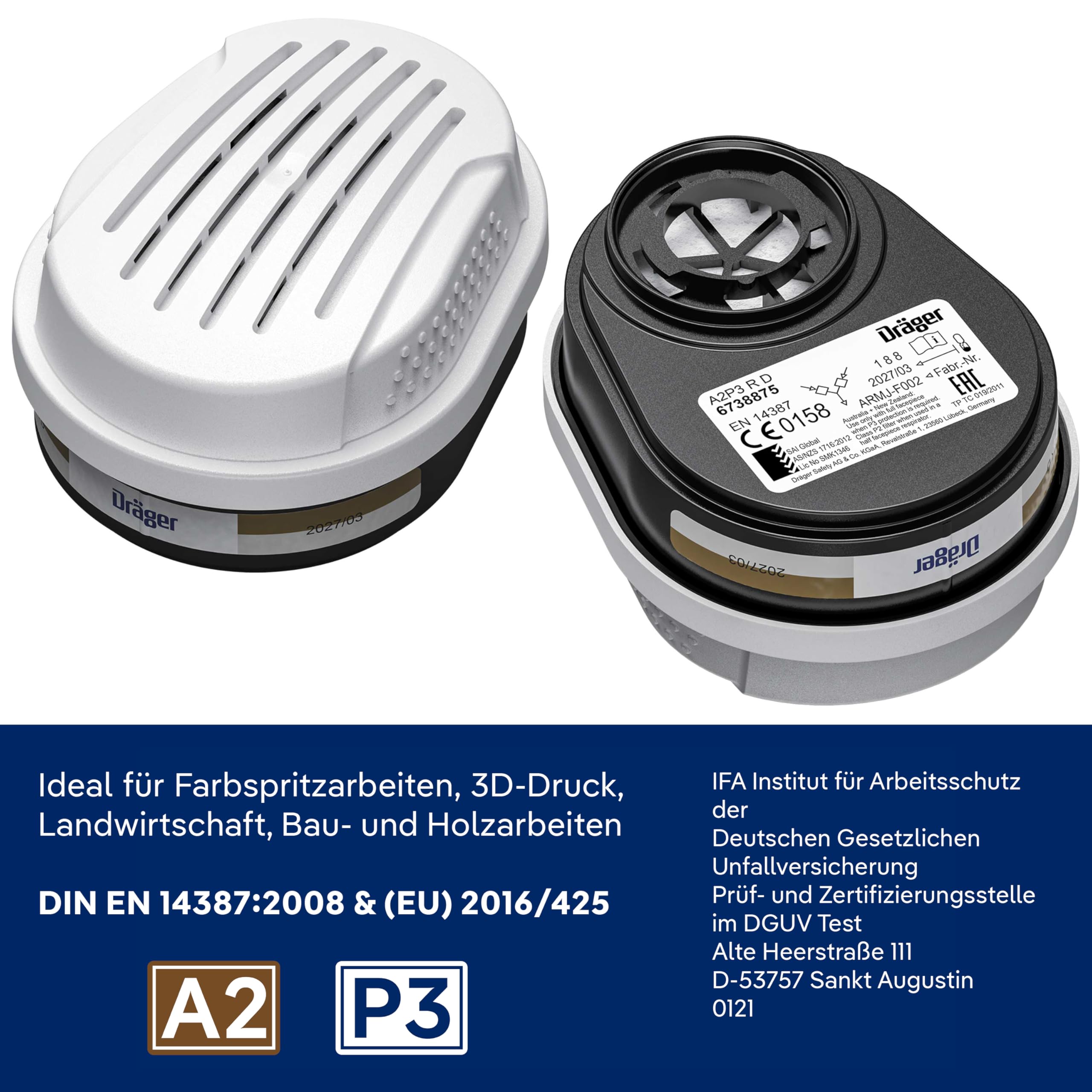 Dräger X-plore 3300 Lackiererset, Atemschutzmaske mit A2P3 Kombi-Filter – Halbmaske für Maler & Lackierer, zuverlässiger Schutz gegen Dämpfe, Gase und Feinstaub, Größe M